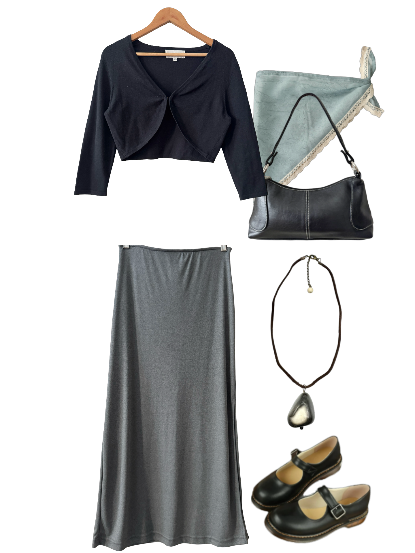 Vintage 90s Smoke Grey Column Knit Maxi Skirt (S)