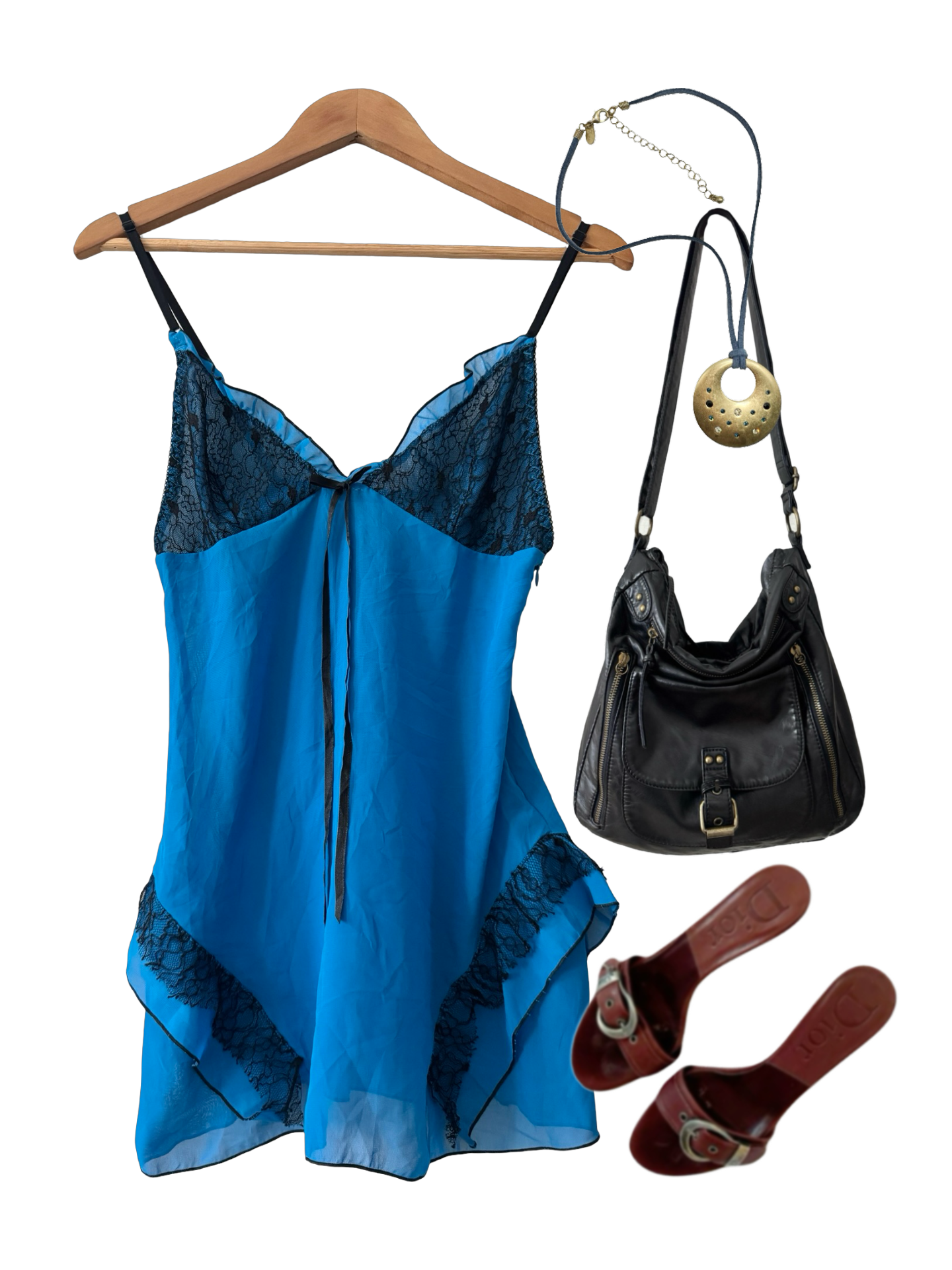 Vintage Y2K Electric Blue Lace Slip (S)