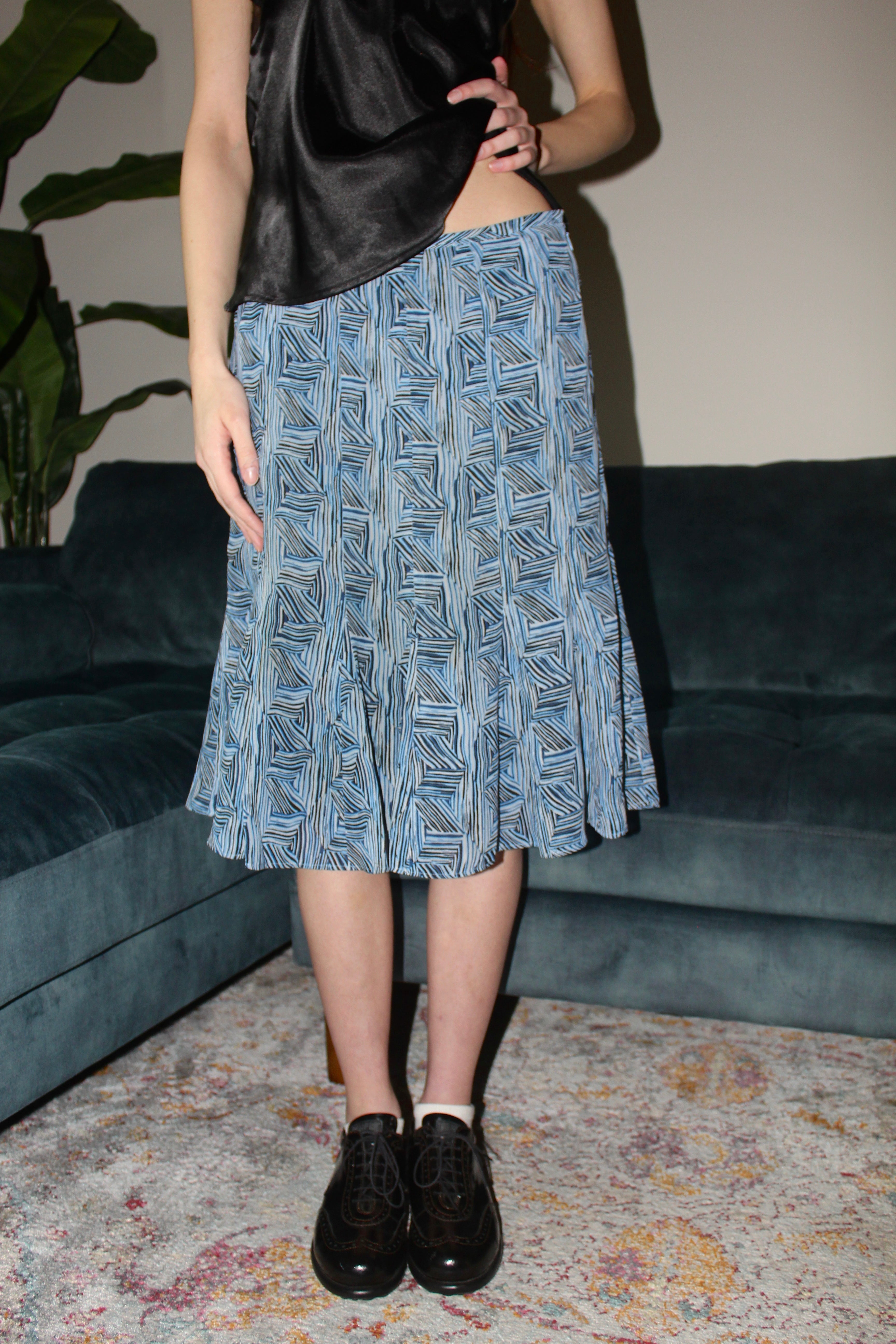 Vintage Retro Patterned Pleated Midi Skirt (S-M)
