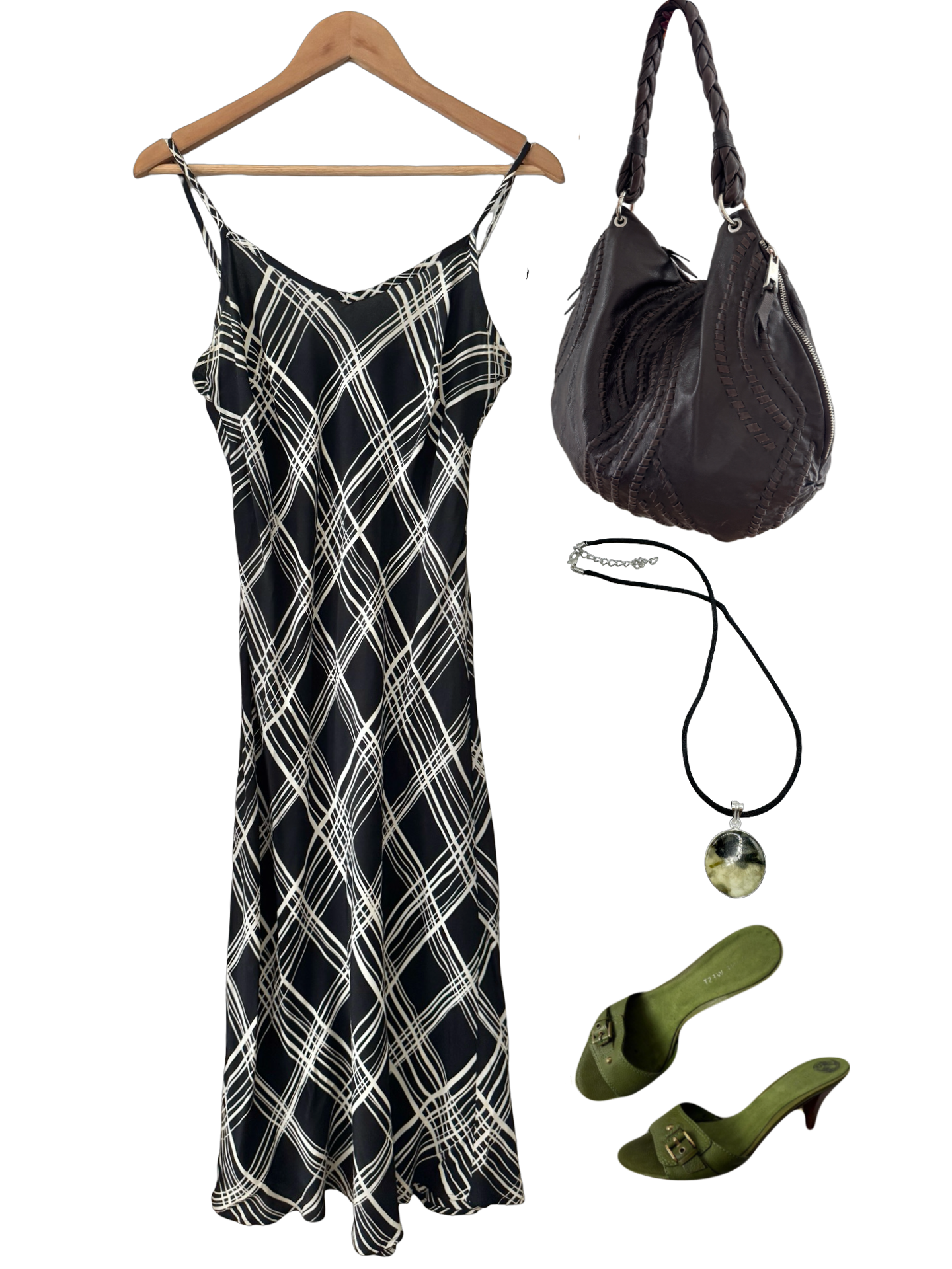 Vintage 90s Midnight Sketch Slip Dress (S/M)