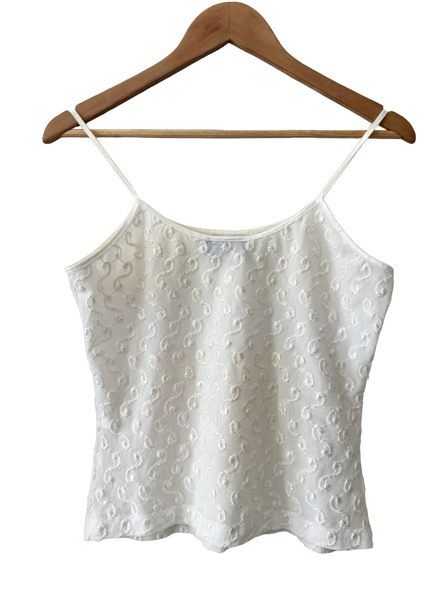 Vintage 90s Dainty Ivory Embroidered Mesh Cami (M)
