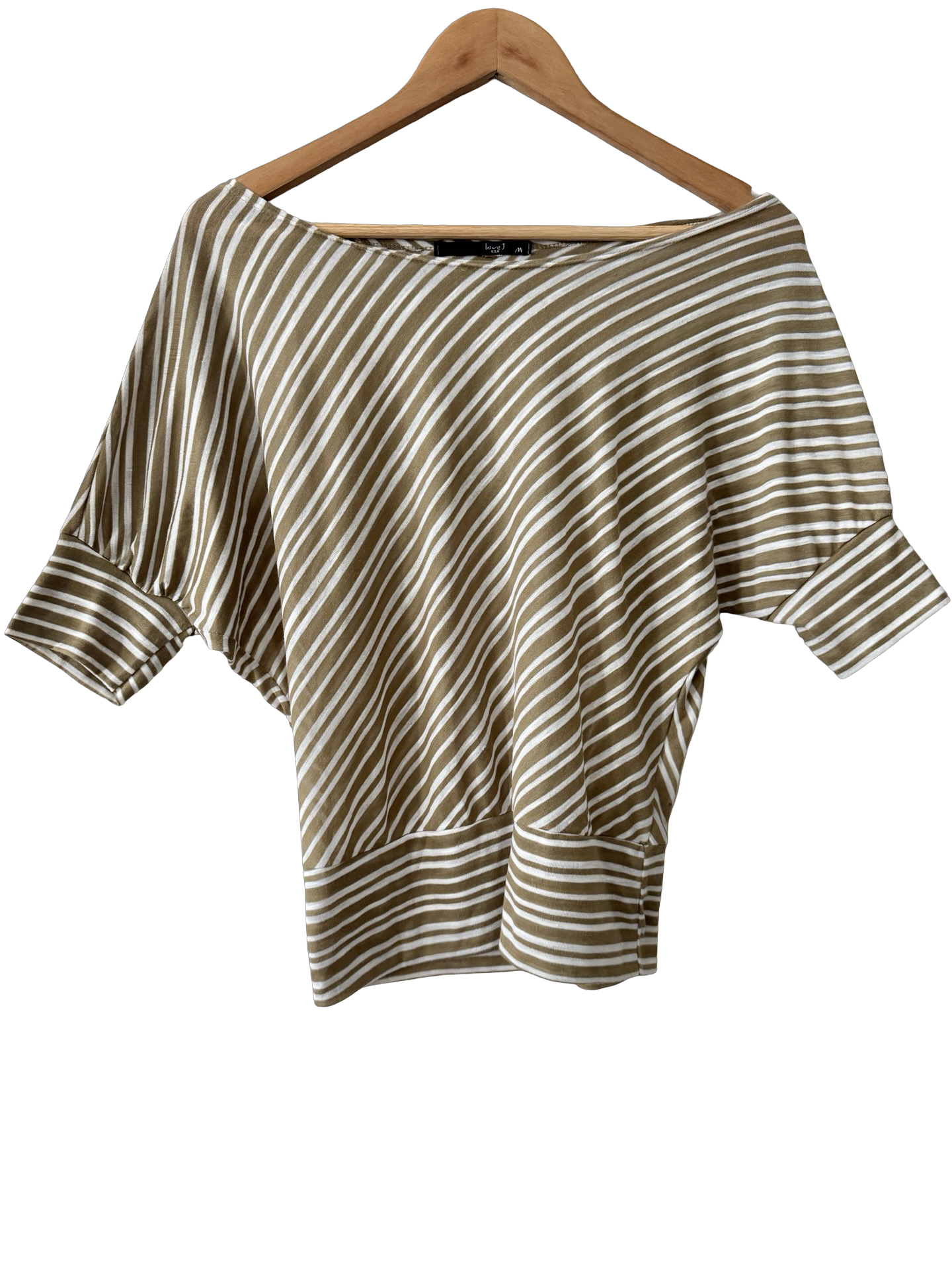 Vintage 90s Mocha Stripe Off-Shoulder Top (M)