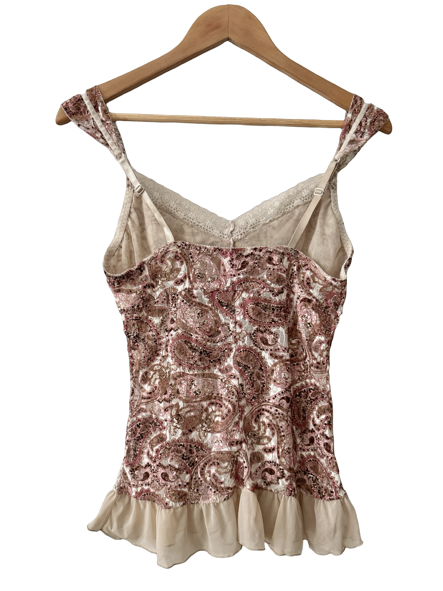 Vintage Y2K Paisley Lace Ruffle Cami (S/M)