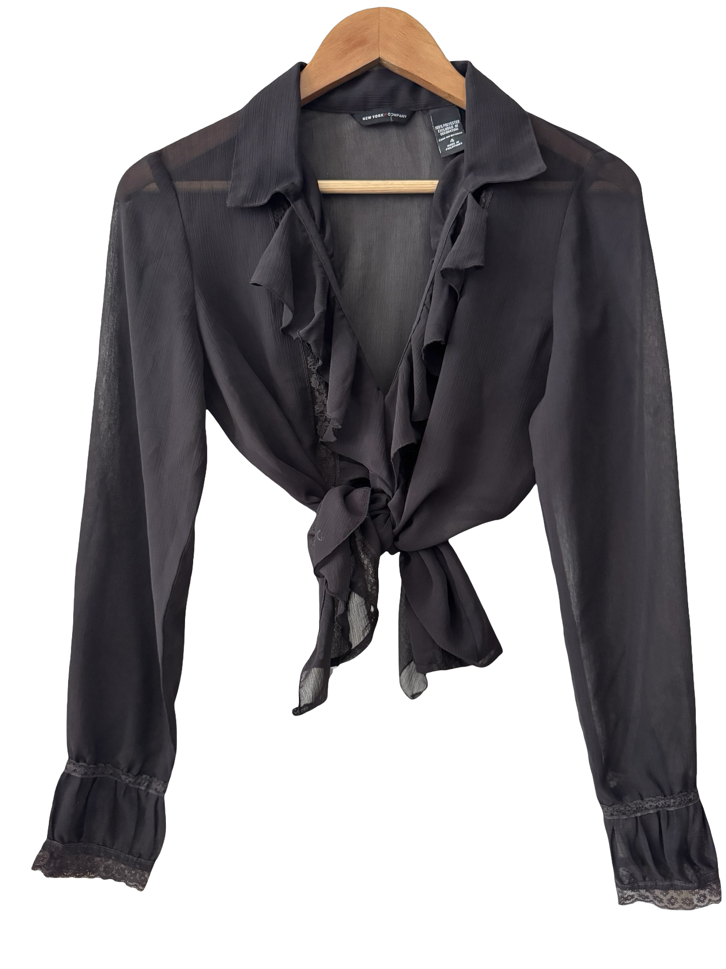 Vintage Y2K Sheer Charcoal Poet Ruffle Blouse (M)