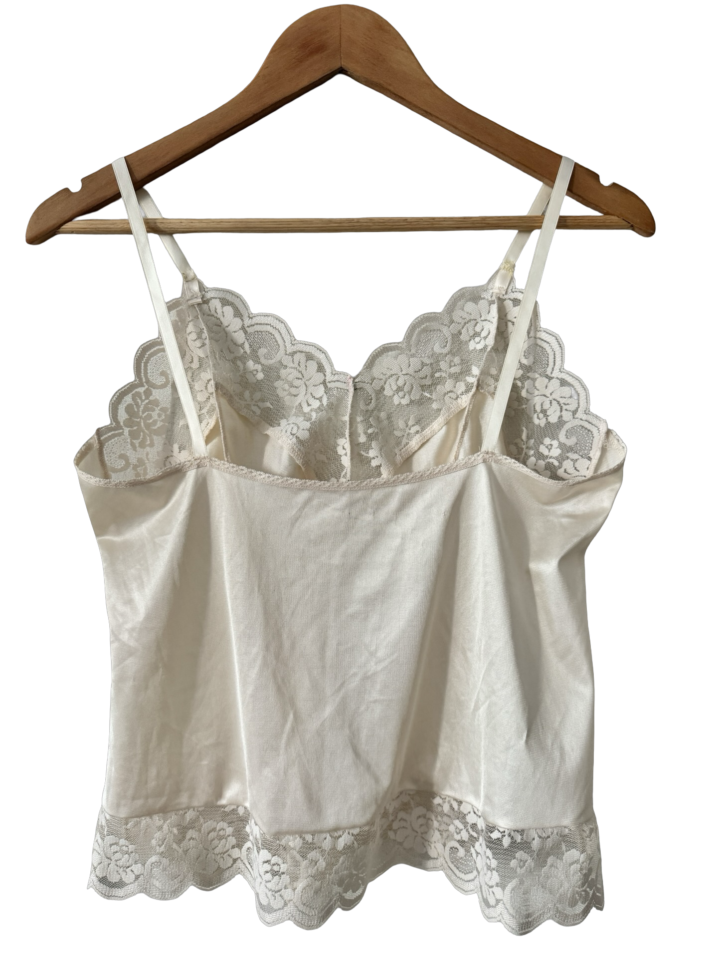 Vintage 60s Ivory Rose Satin & Lace Camisole (M)