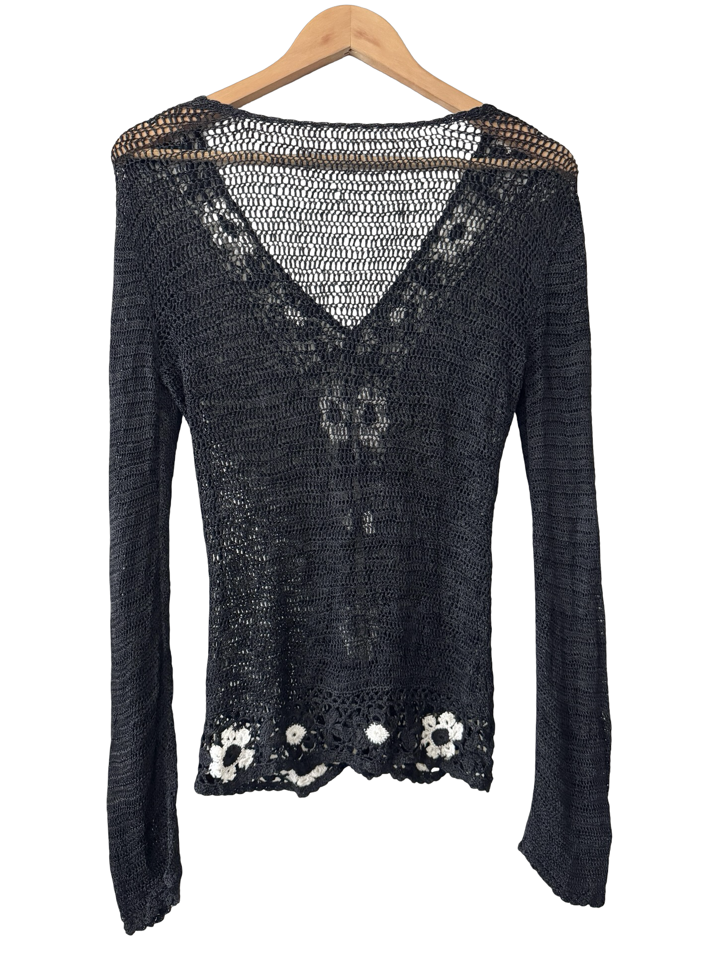 Vintage Y2K Midnight Daisy Crochet Cardigan (M)