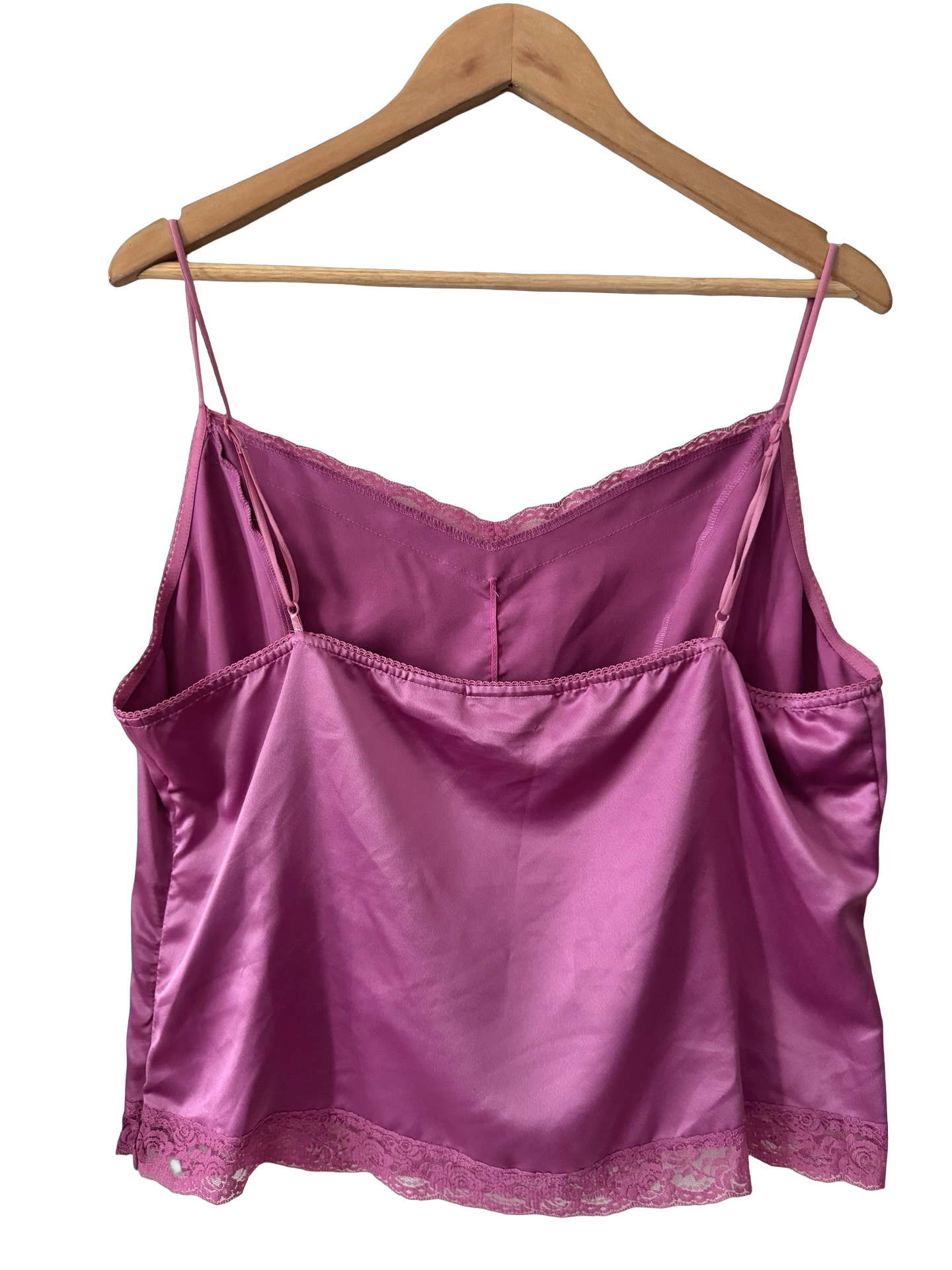 Vintage 90s Berry Satin Lace Trim Cami (XL)