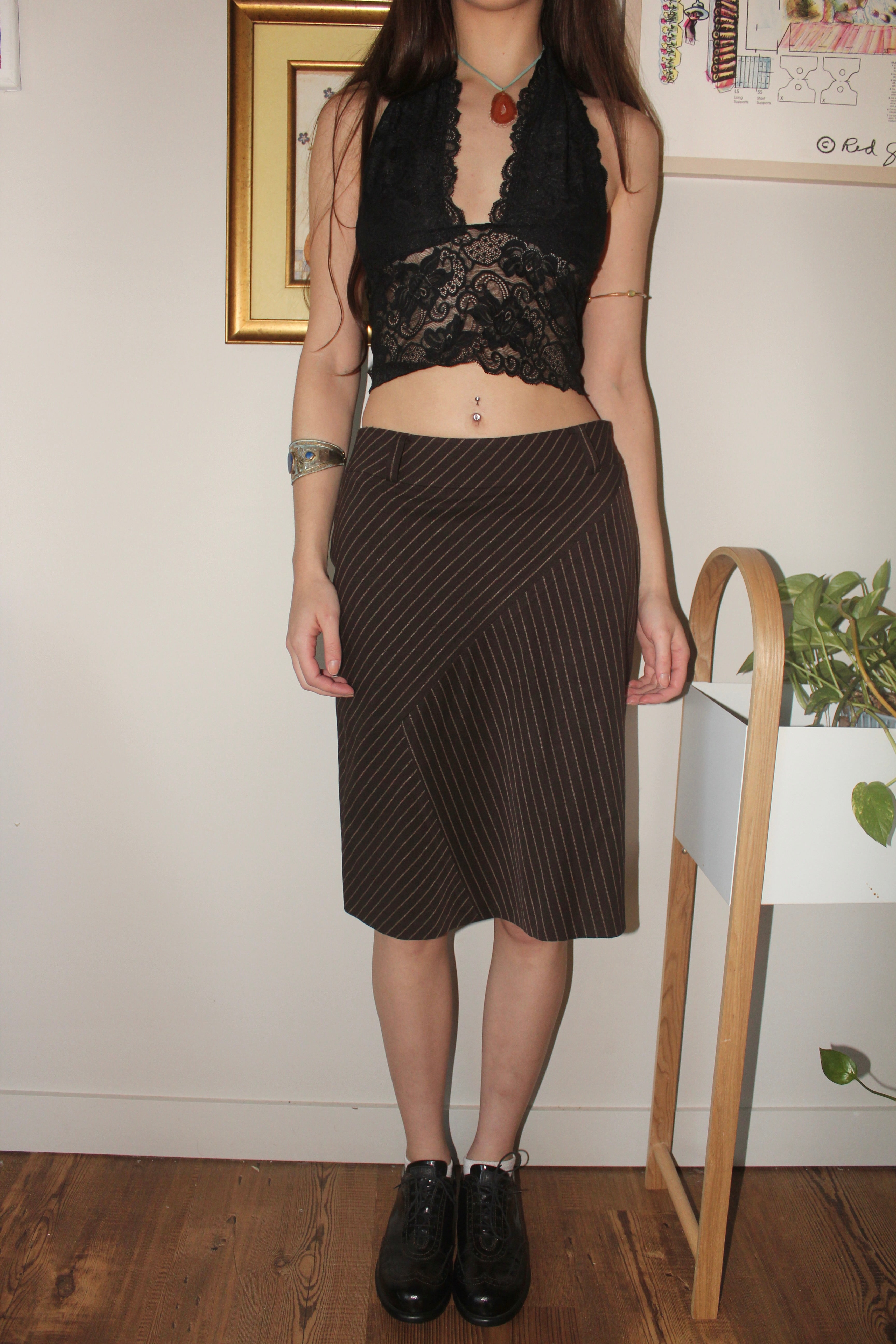 Vintage 90s Pinstriped Midi Skirt (S)