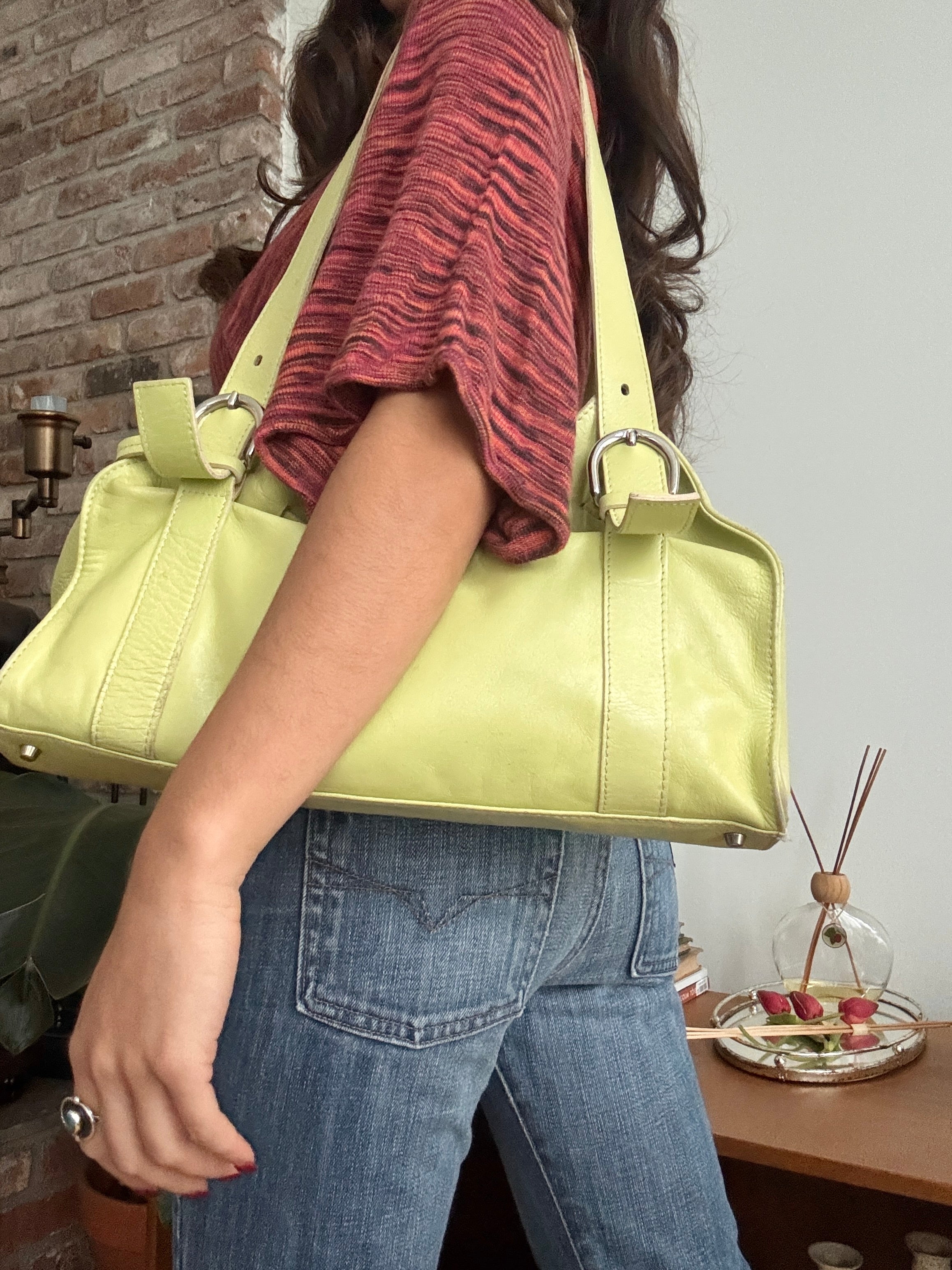 Vintage Y2K Pistachio Italian Leather Slouch Bag
