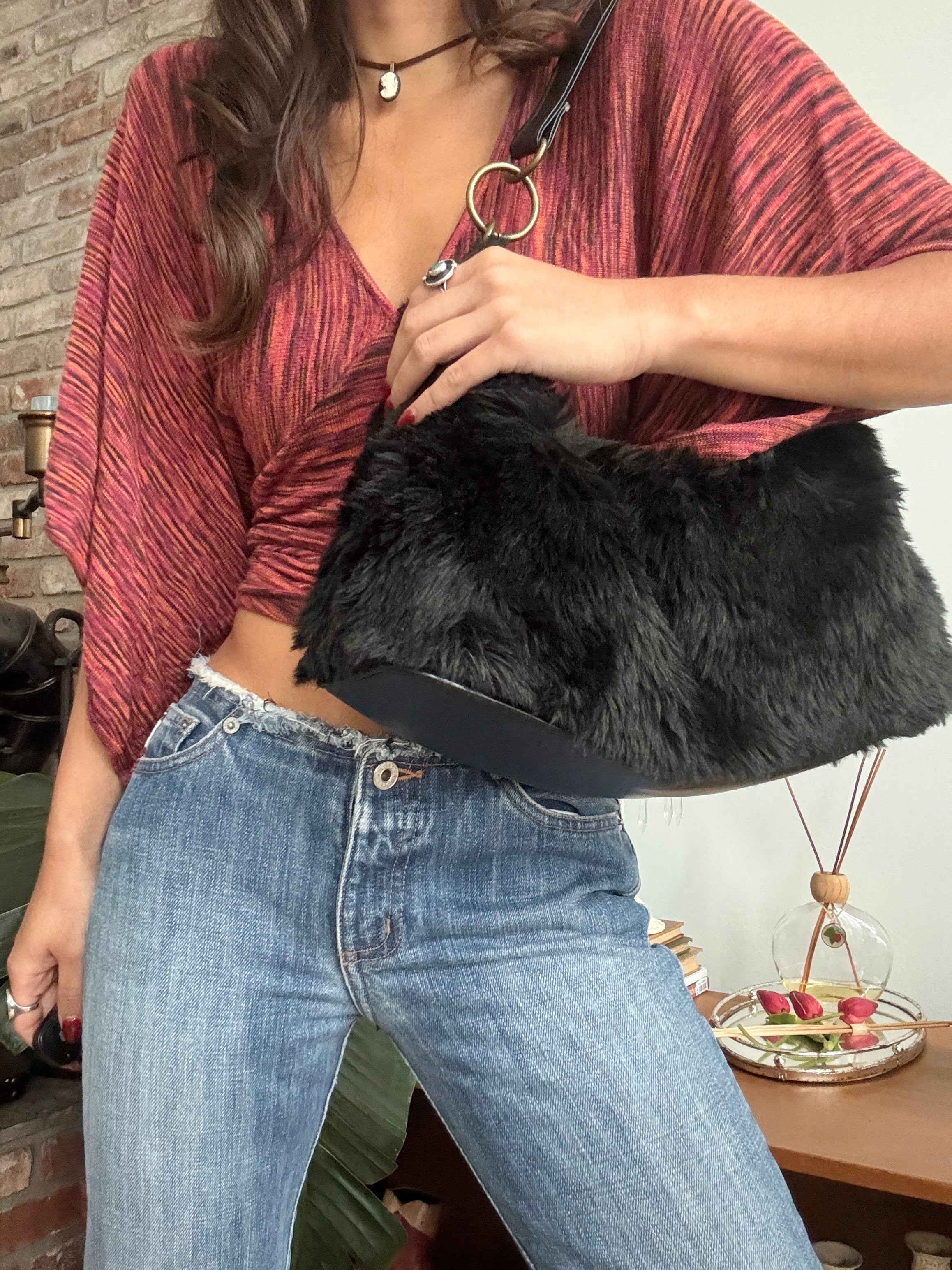 Vintage Y2K Faux Fur Slouch Shoulder Bag