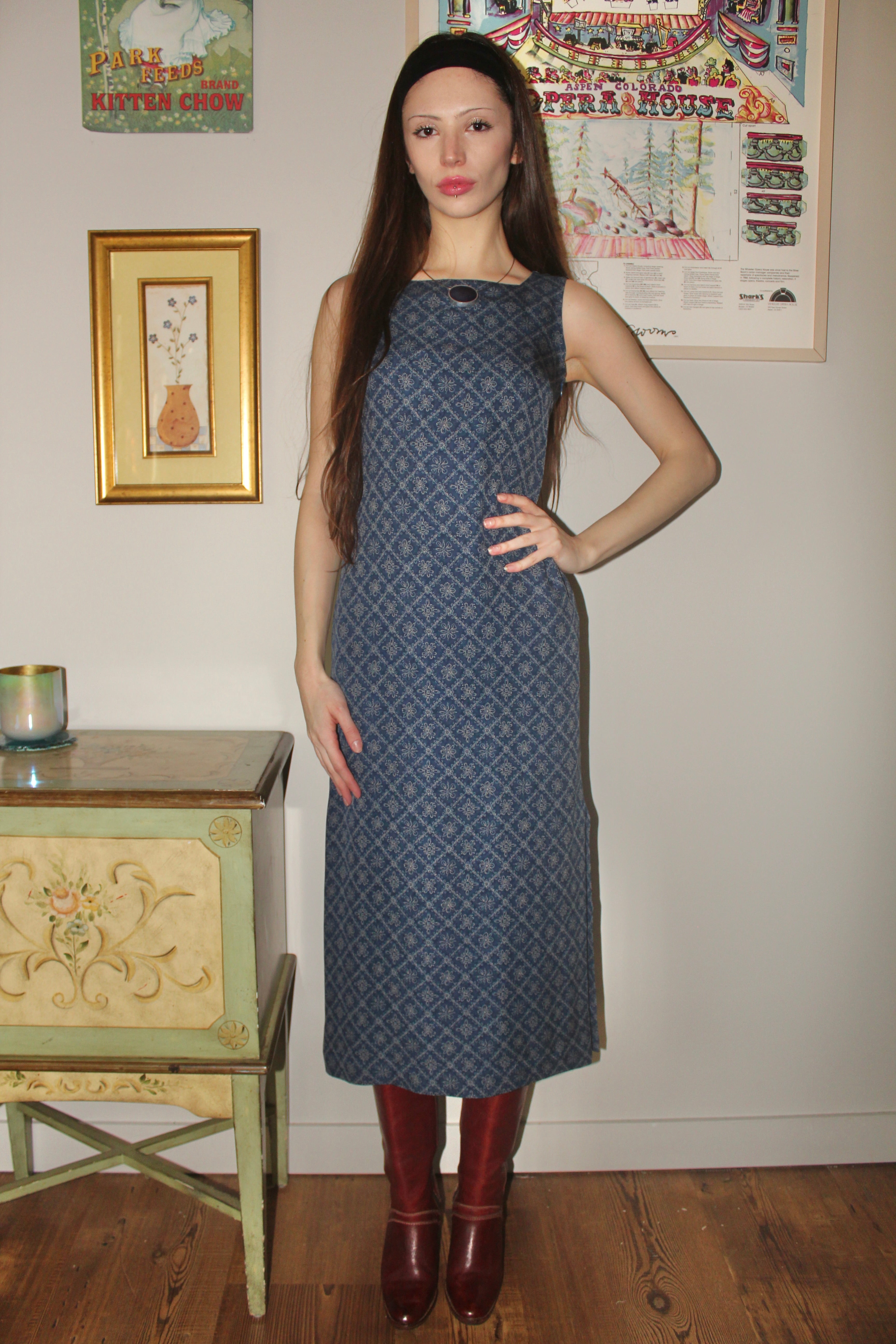 Vintage 90s Sleek Silk Midi Dress (S)