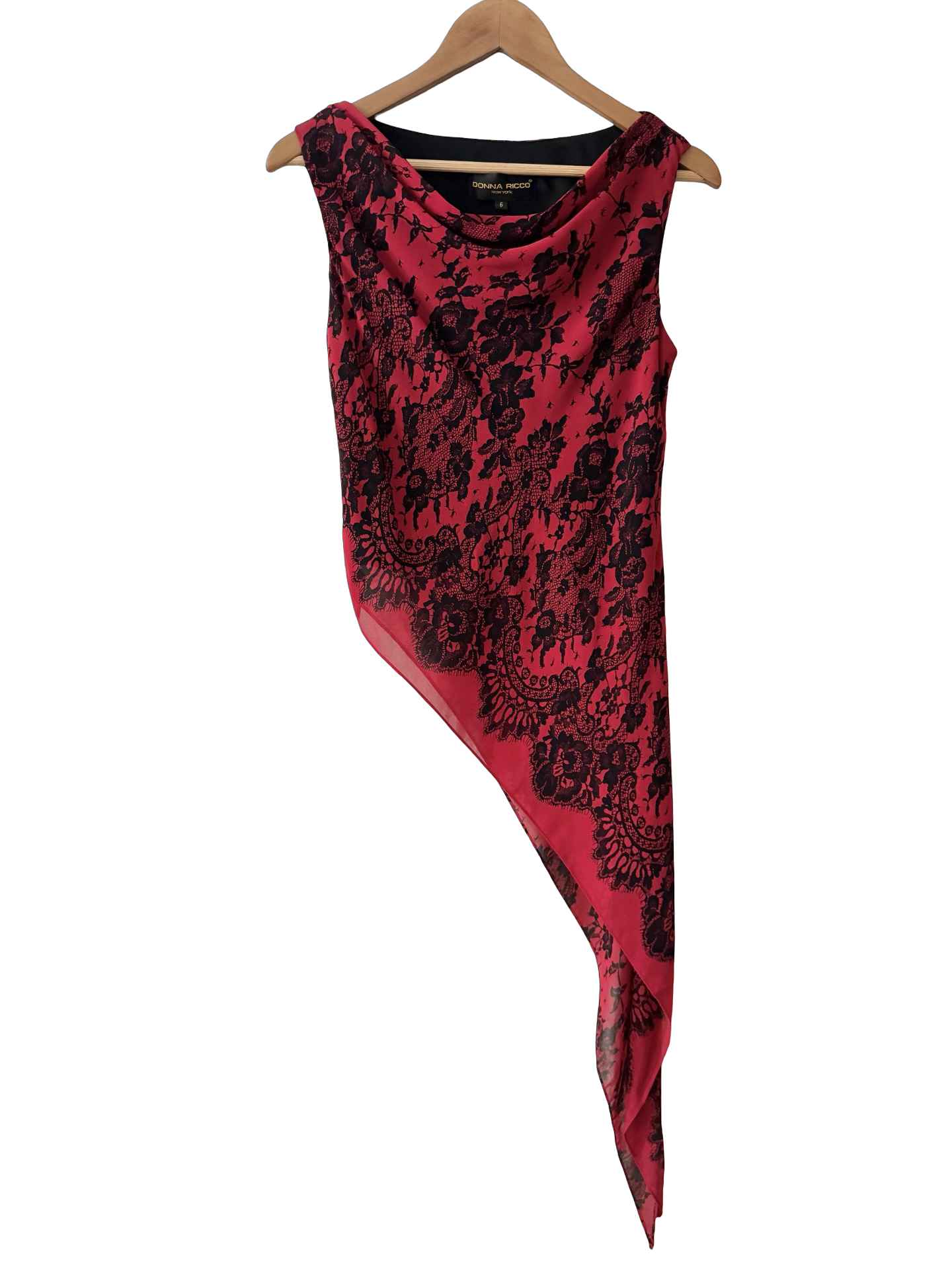 Vintage Y2K Crimson Lace Asymmetrical Top (M)