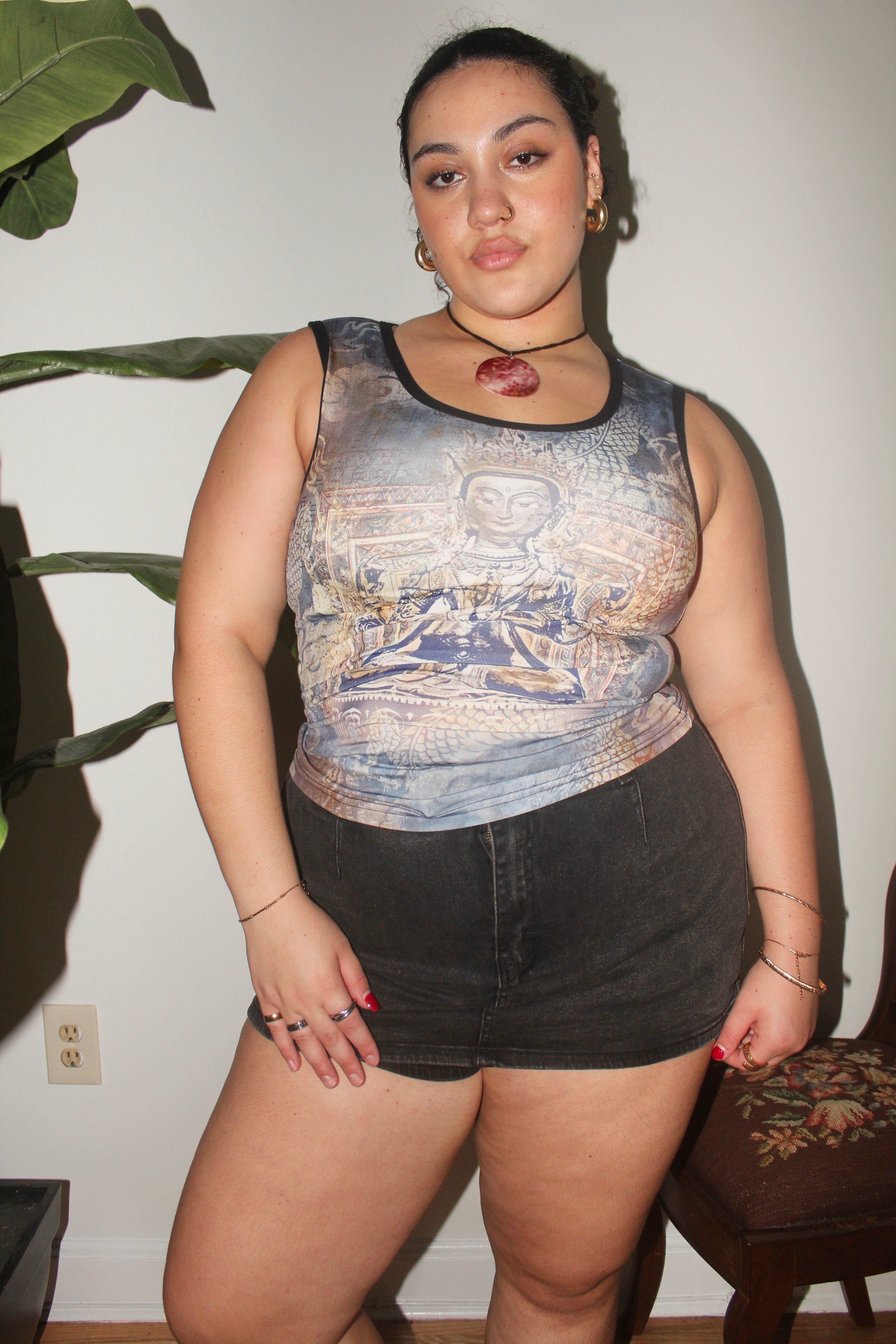 Vintage 90s Buddha Graphic Knit Tank (L)