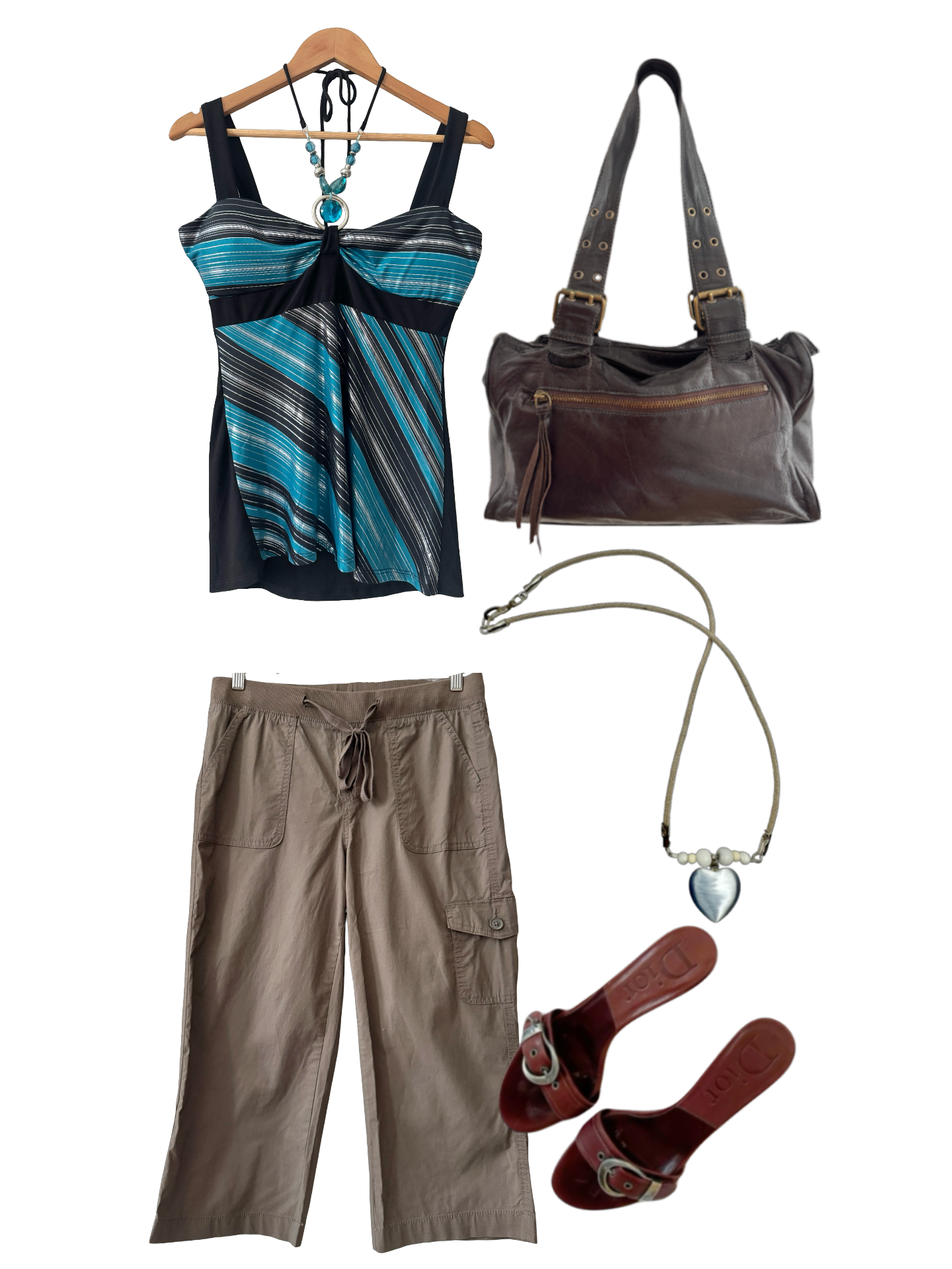 Vintage Y2K Turquoise Stripe Embellished Tank (M/L)