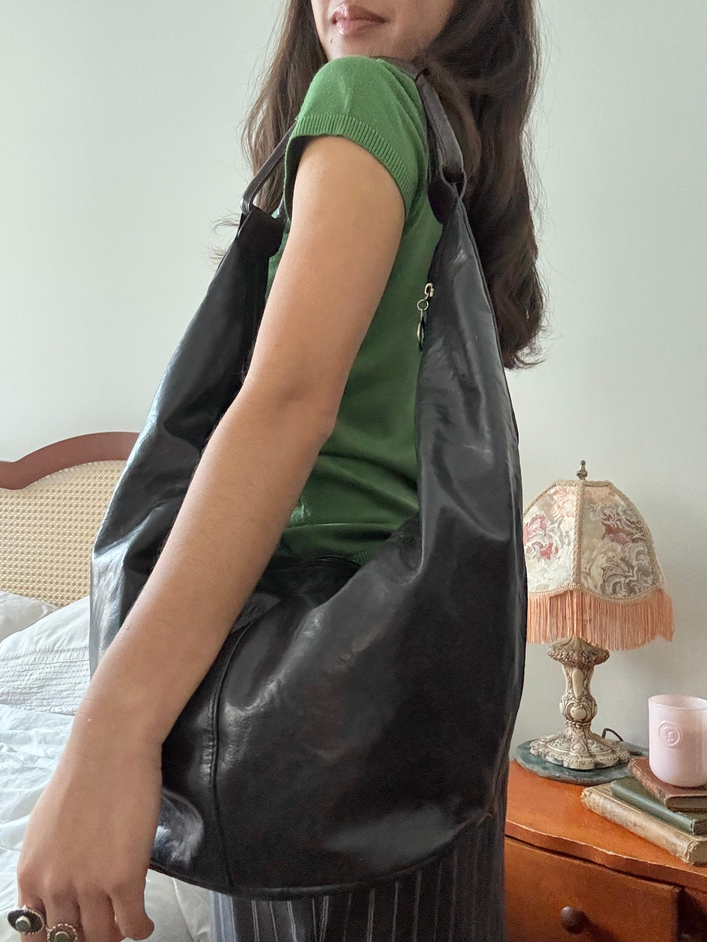 Vintage 90s Slouchy Black Studded Shoulder Bag