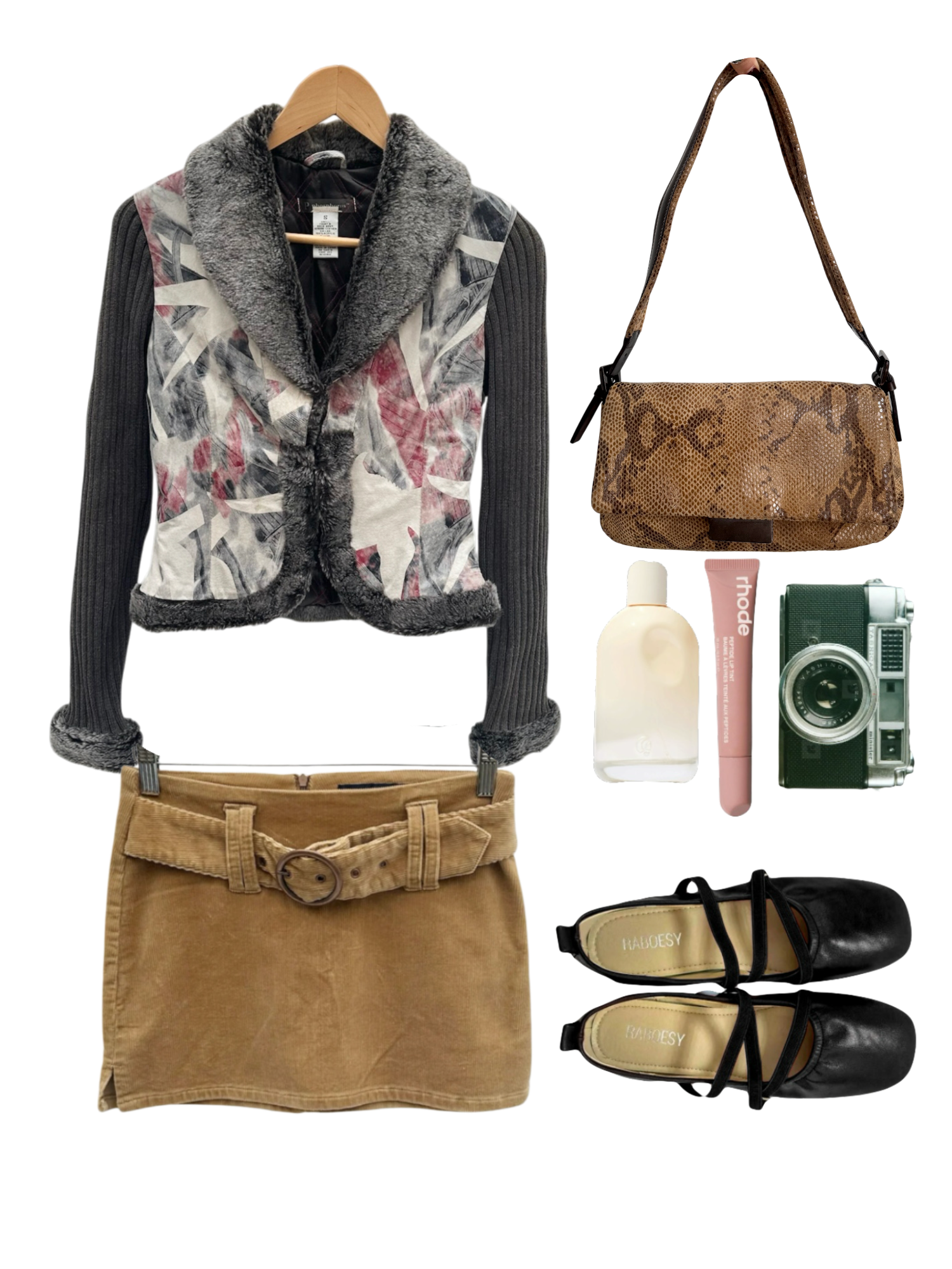 Vintage 90s Fur Trim Leather Jacket (S)