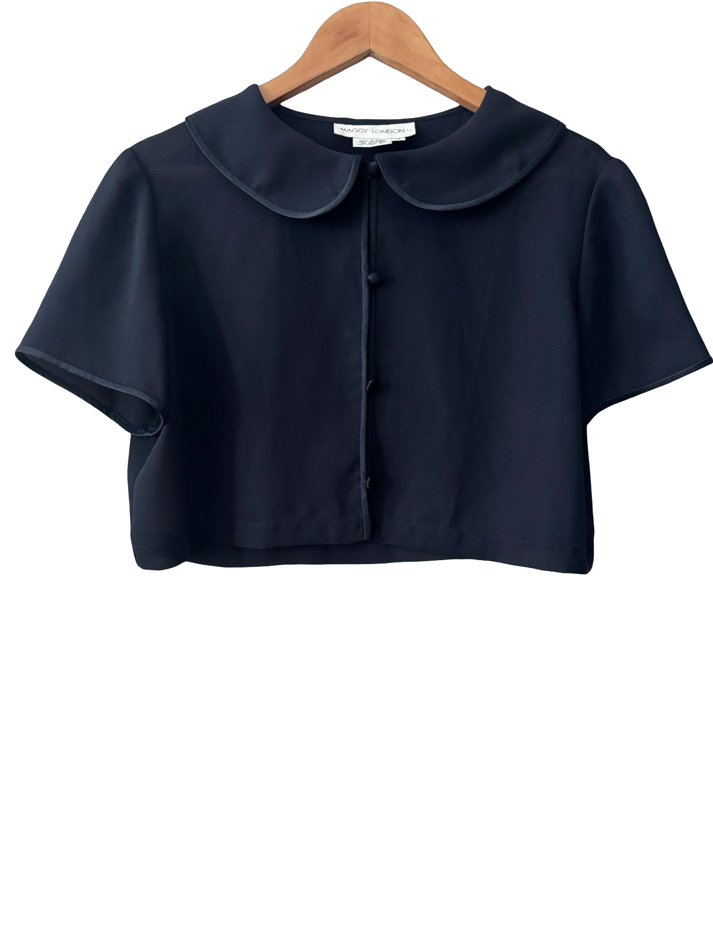 Vintage 90s Navy Peter Pan Cropped Blouse (M)