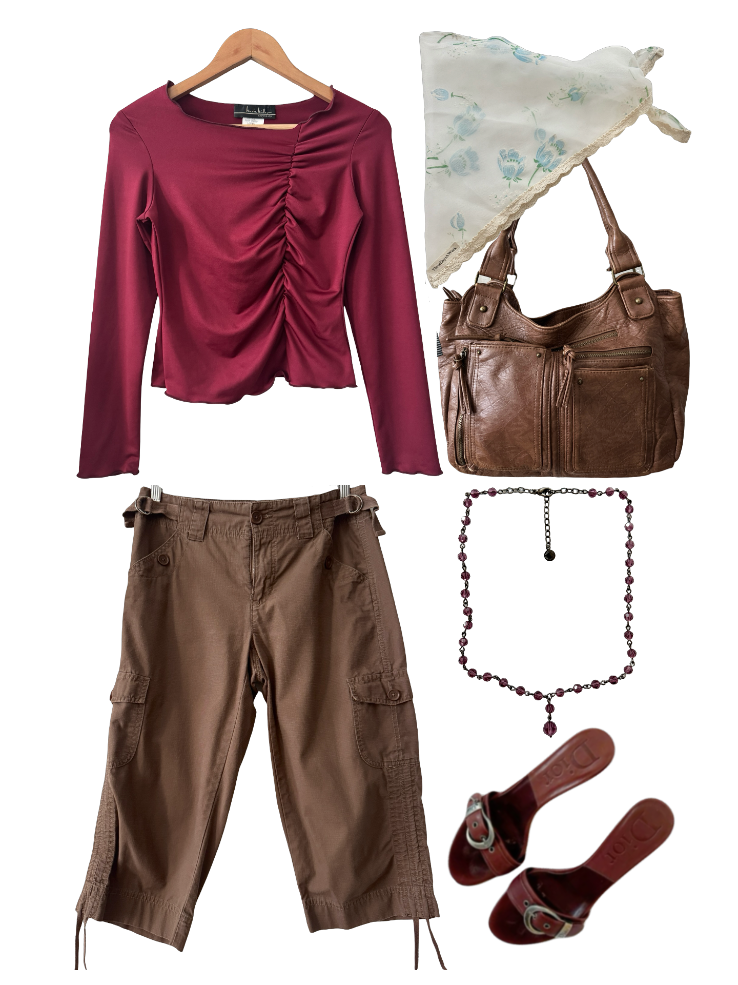 Vintage Y2K Nicole Miller Burgundy Ruched Top (S/M)