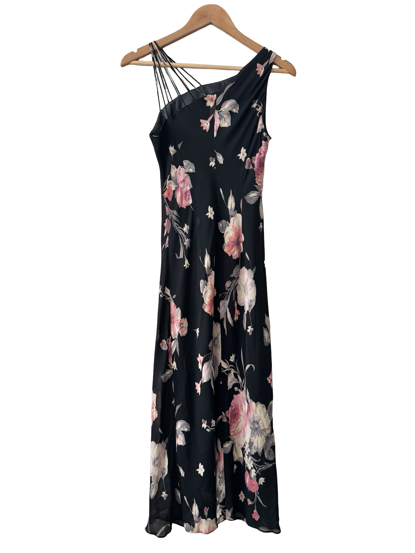Vintage 90s Romantic Floral One-Shoulder Maxi Dress (S/M)