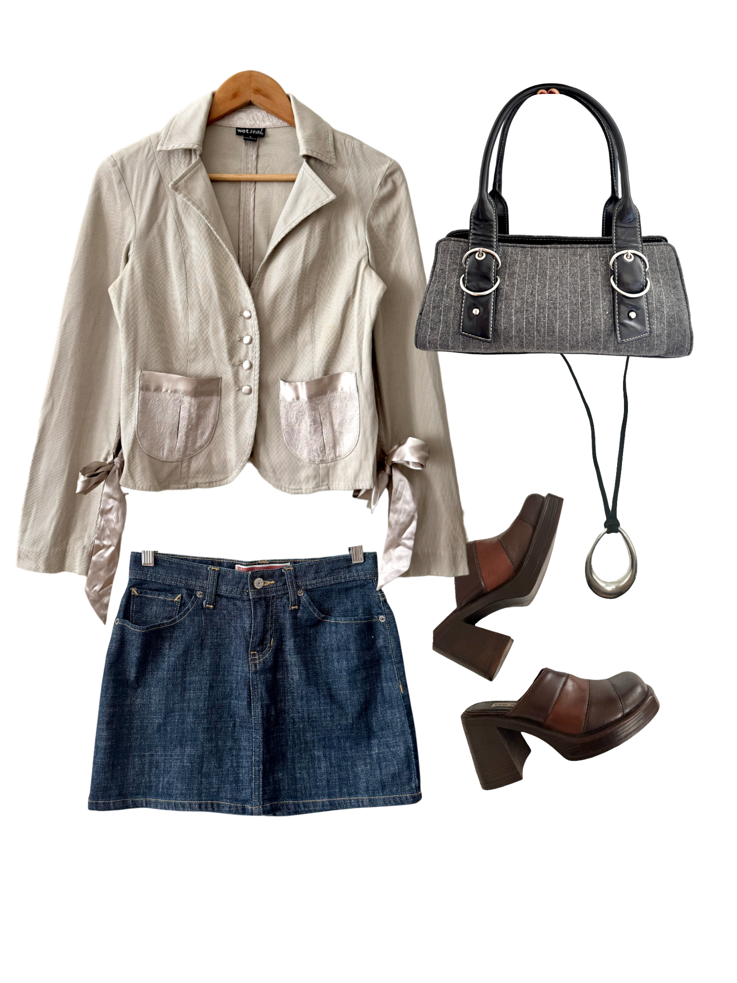 Vintage 90s Soft Taupe Tie Bow Jacket (S)