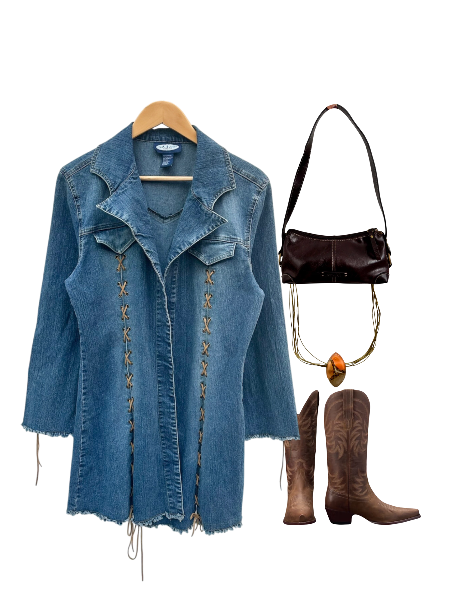 Vintage 90s Boho Lace Up Denim Jacket (M)