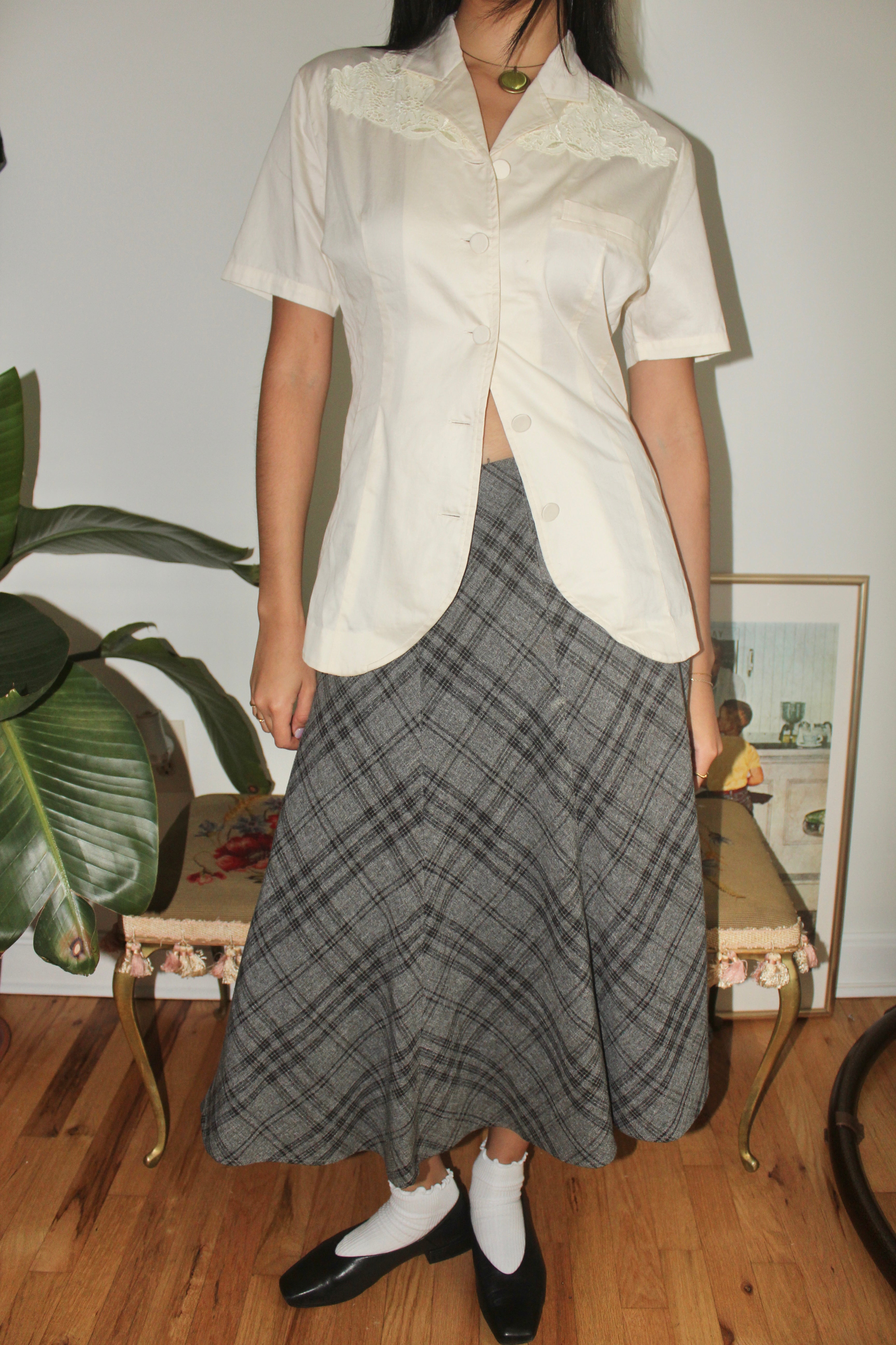 Vintage 90s Cream Lace-Collar Poet Blouse