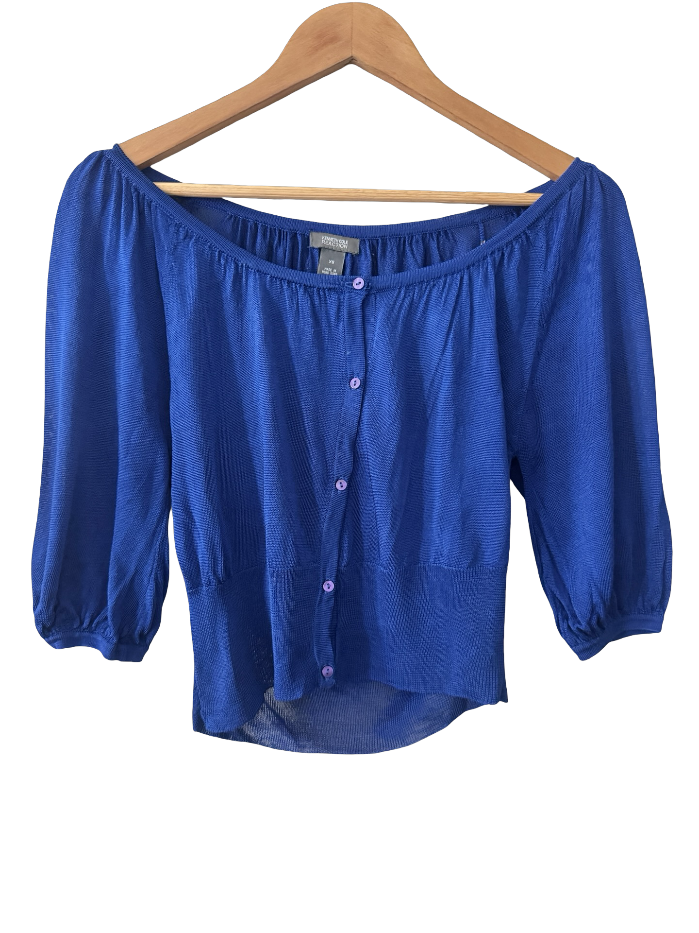 Vintage Cobalt Off-Shoulder Knit Cardigan (S/M)