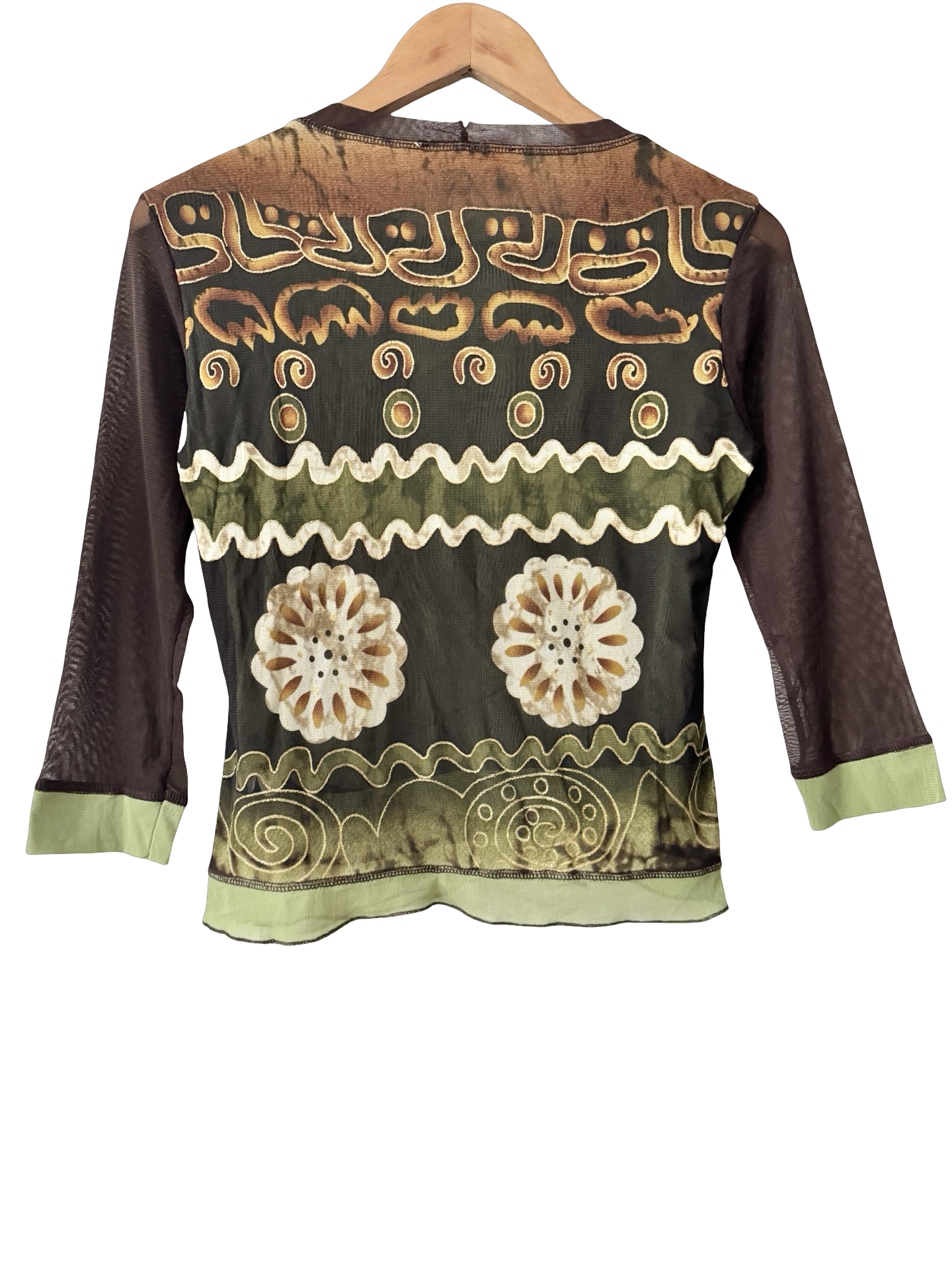 Vintage 90s Parisian Olive Daisy Art School Top (S-M)