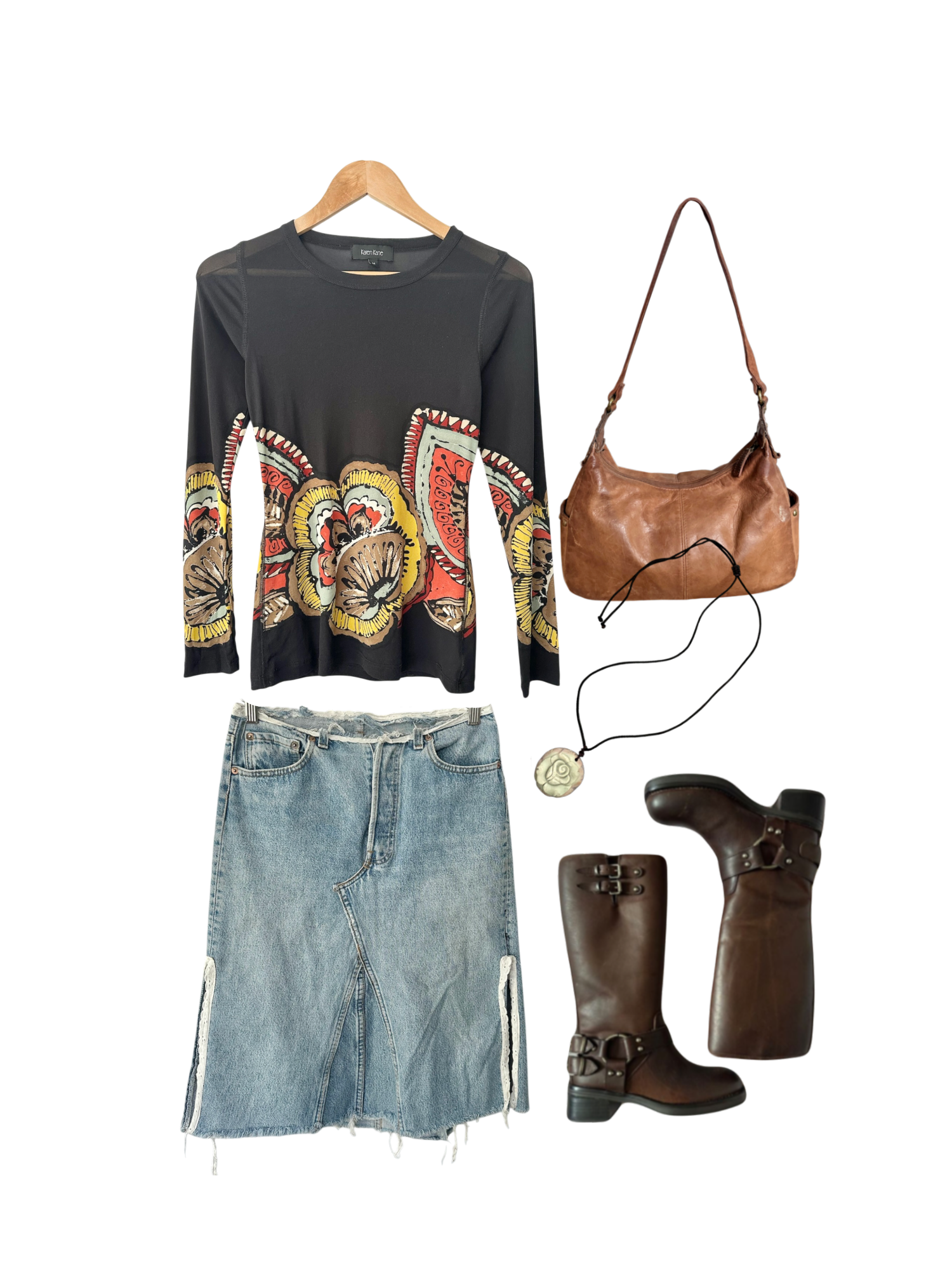 Vintage Y2K Abstract Retro Print Mesh Top (S/M)