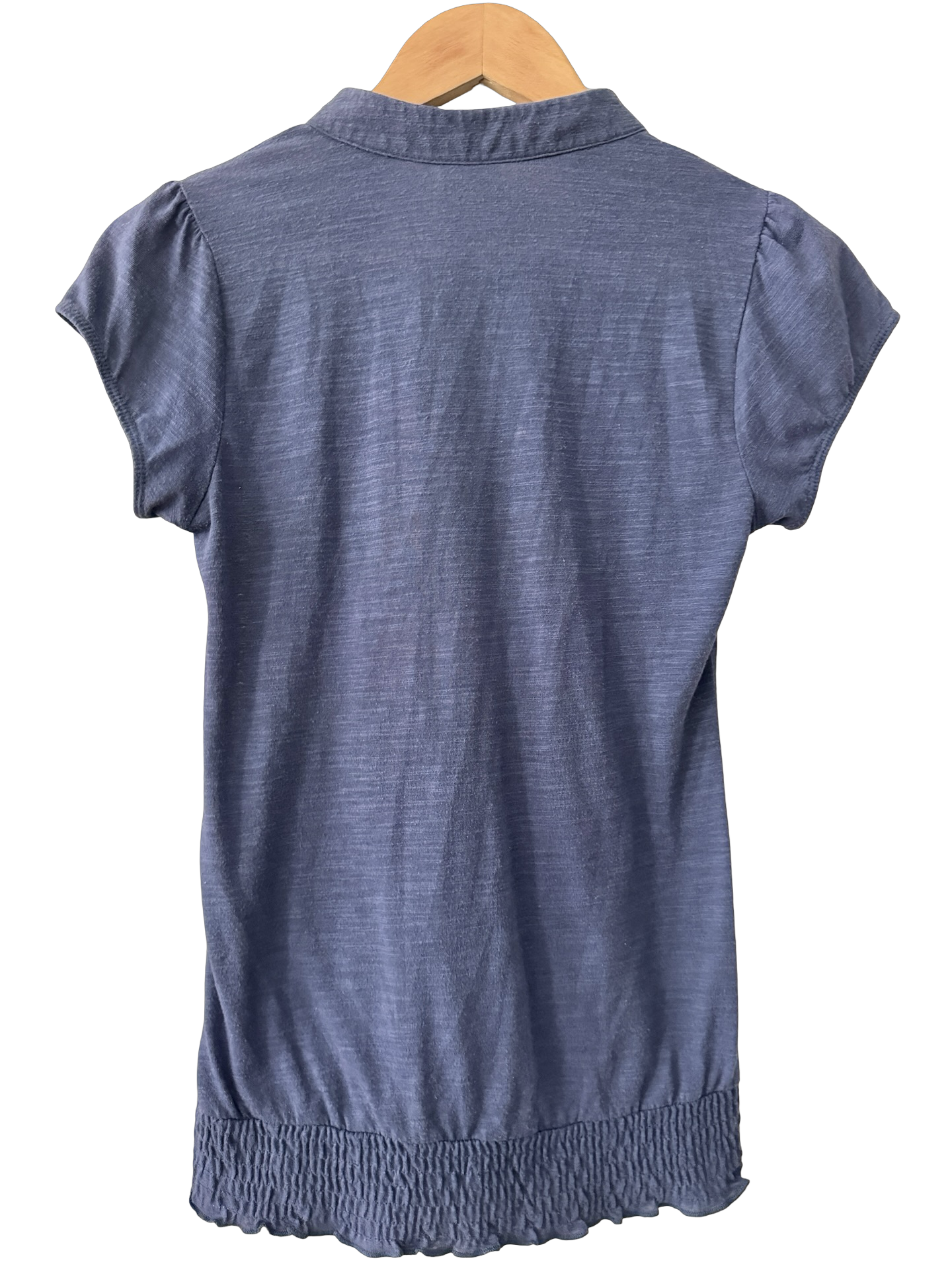 Vintage Y2K Navy Puff Sleeve Button Top (S)