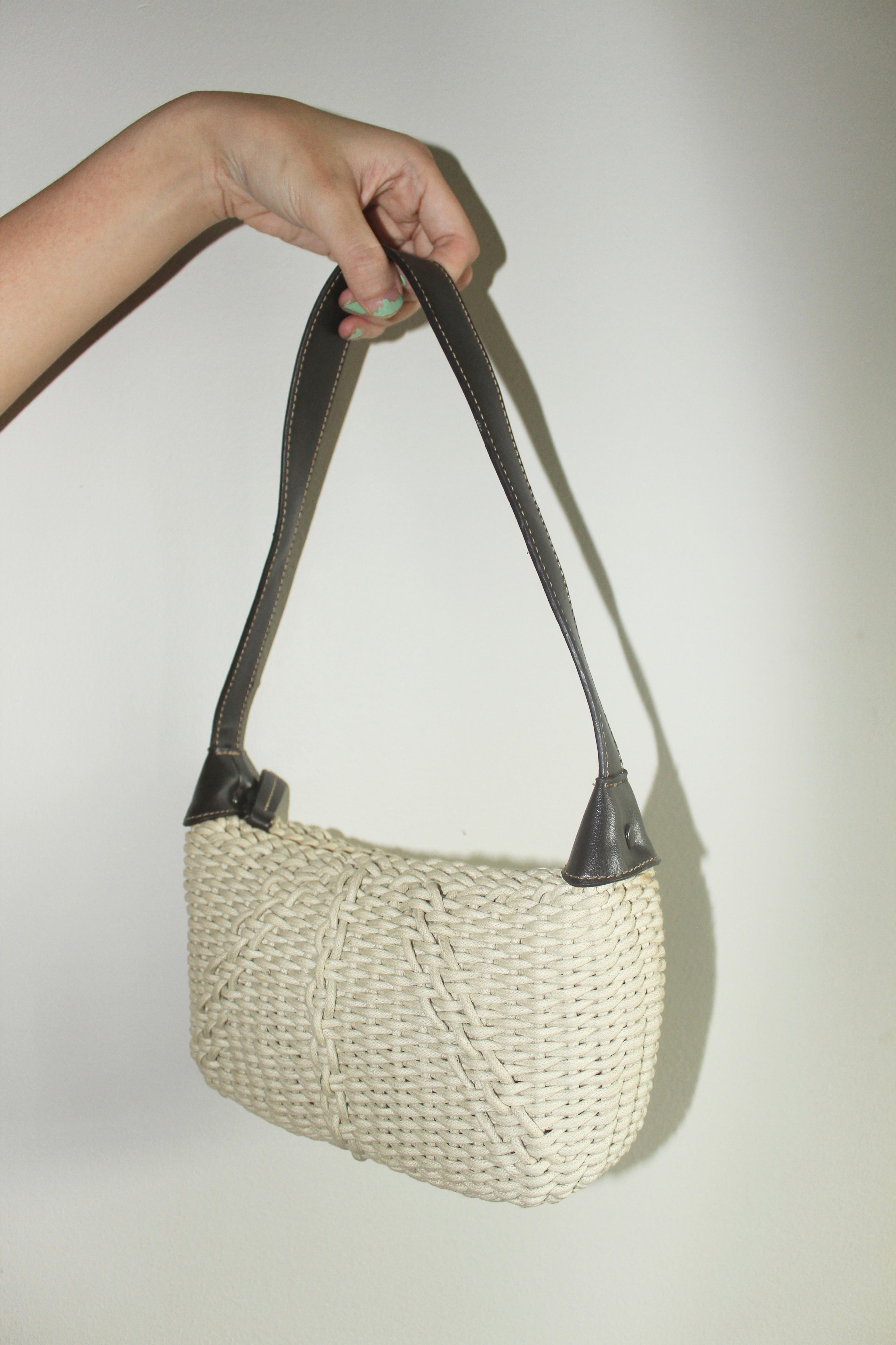 Vintage 90s Ivory Knit Structured Purse