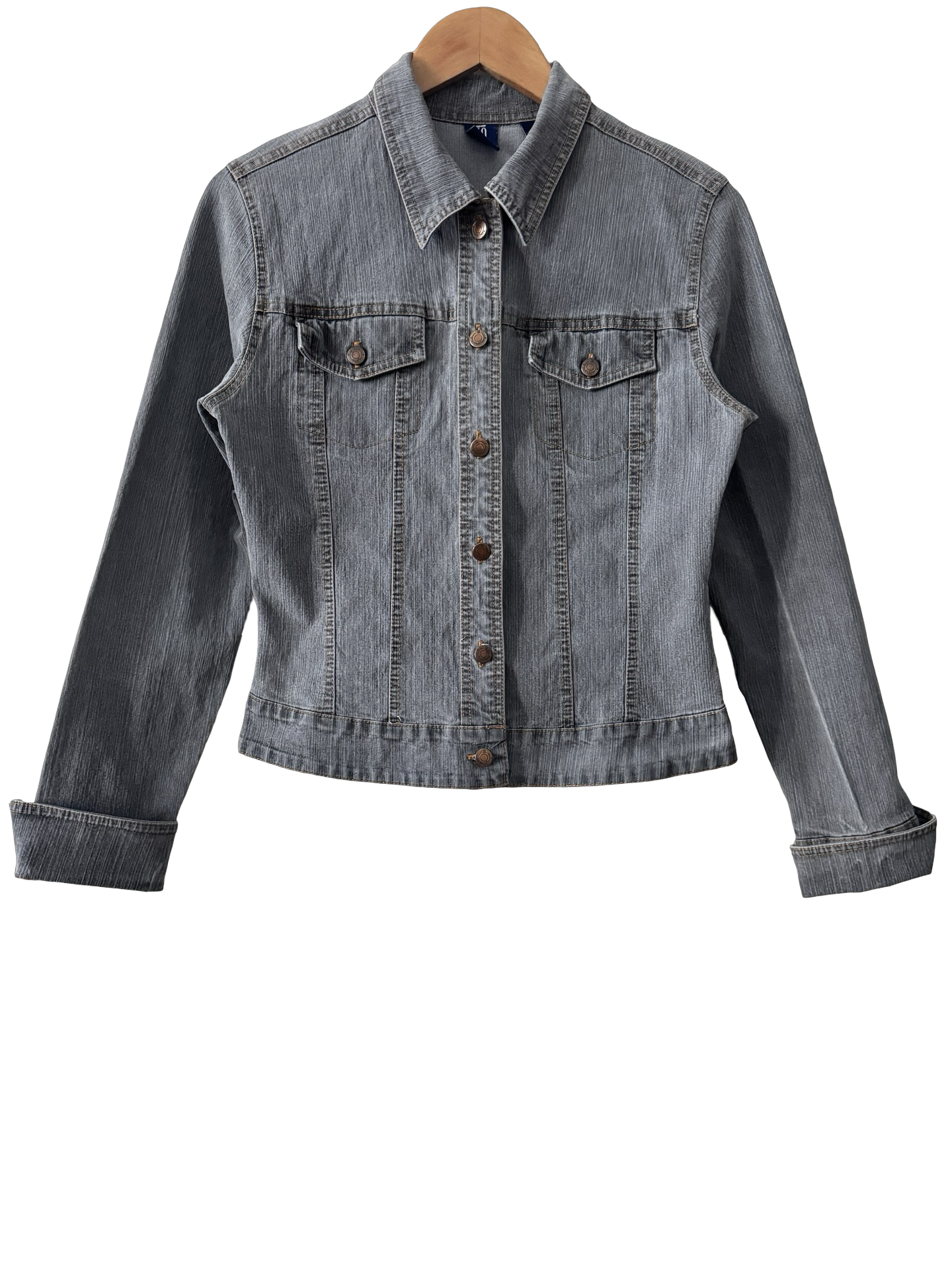 Vintage Y2K Washed Charcoal Fitted Denim Jacket (M)