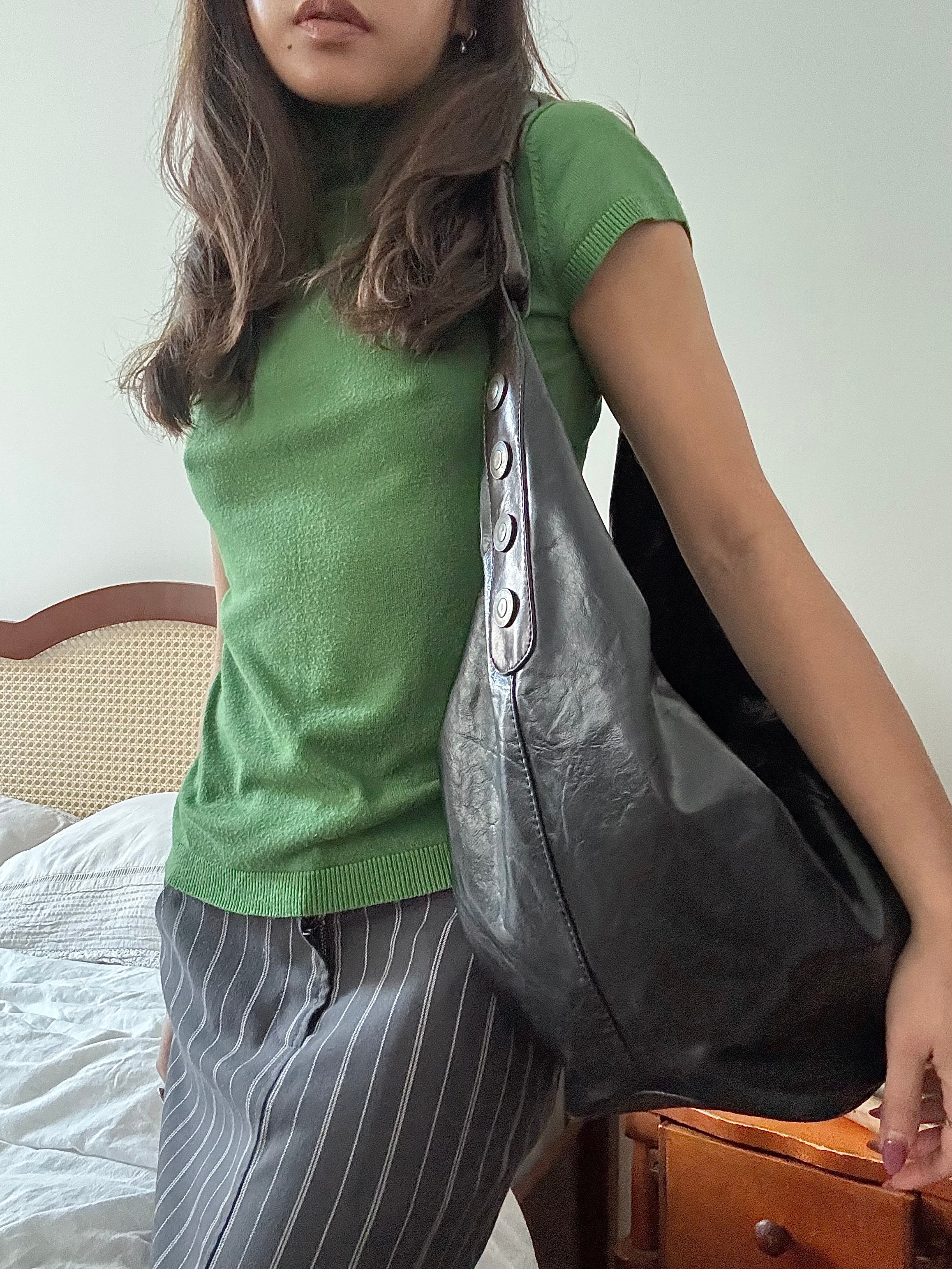 Vintage 90s Slouchy Black Studded Shoulder Bag