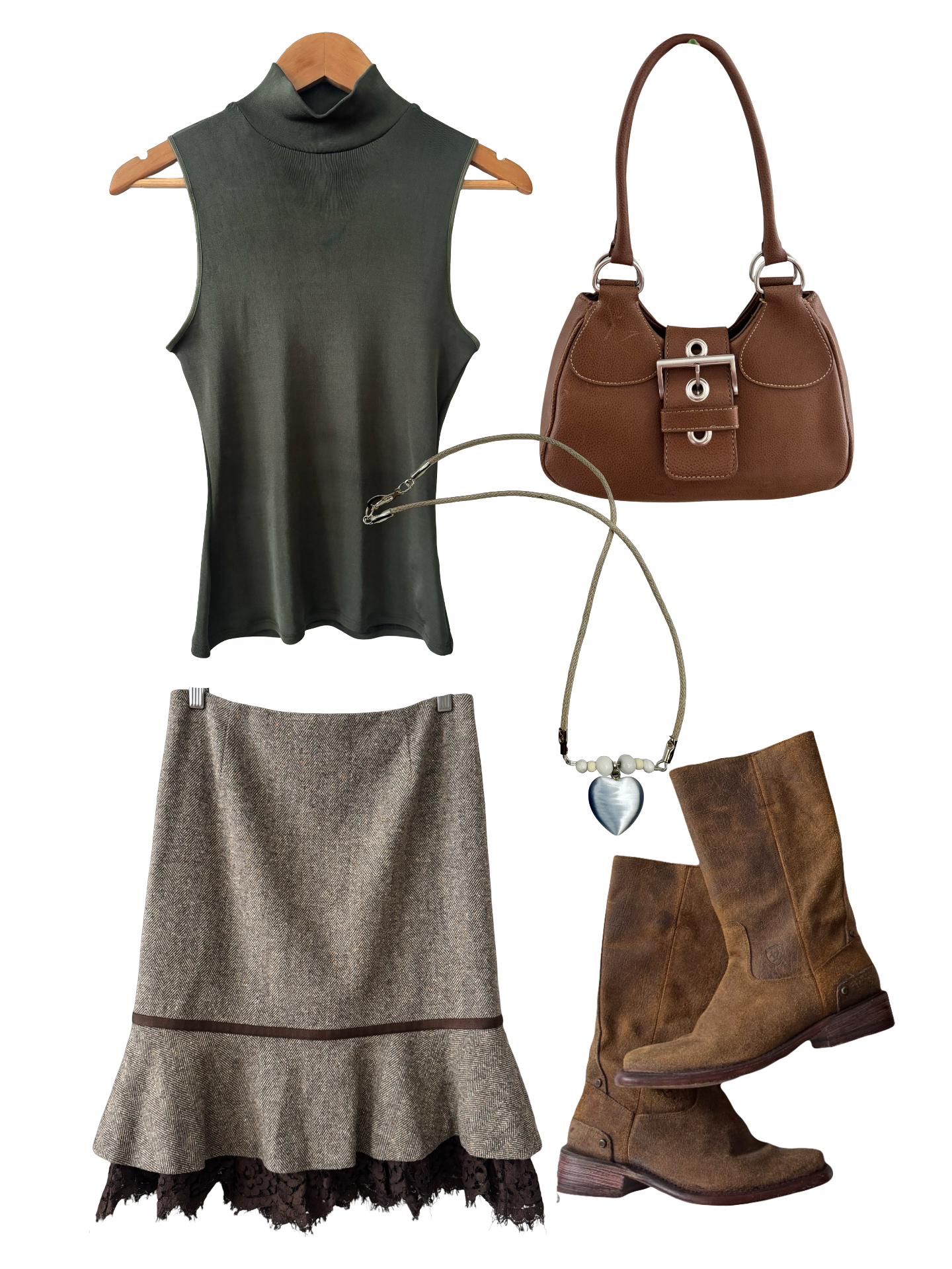 Vintage Y2K Olive Mock Neck Parisian Top (M)