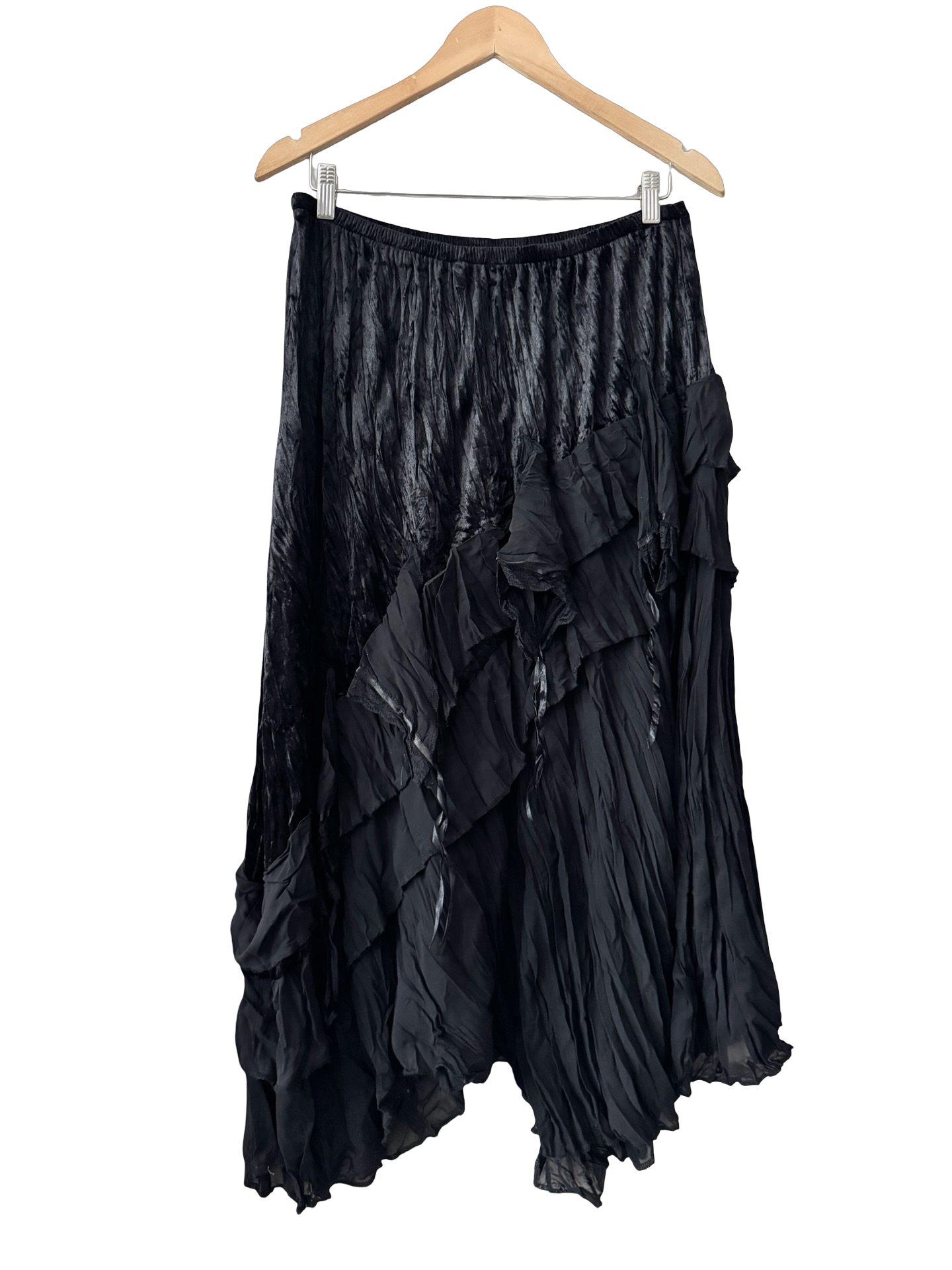 Vintage Midnight Noir Ruffle Asymmetrical Skirt (M)