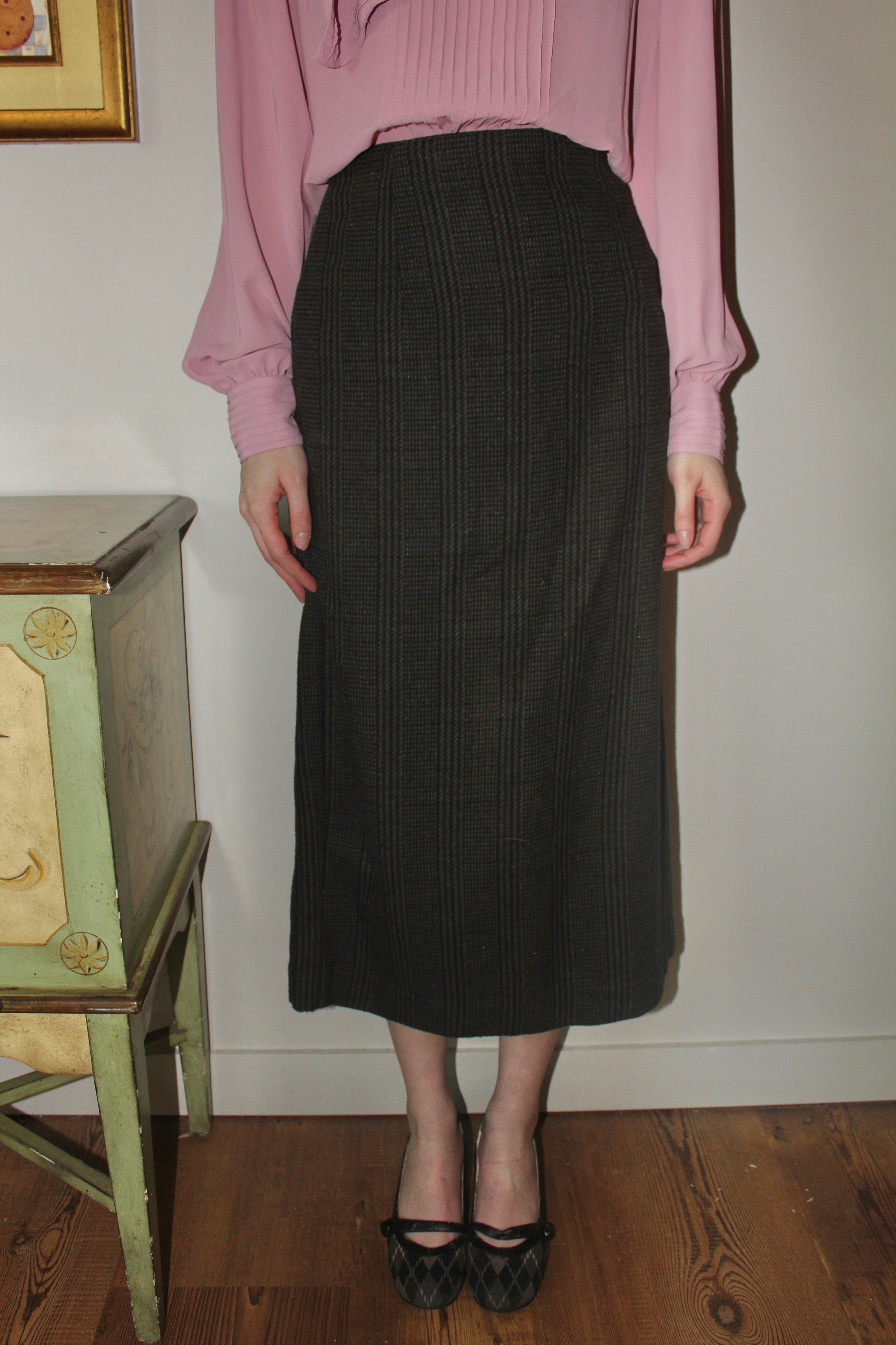 Vintage 80s Highwaisted Plaid Midi Skirt (S)