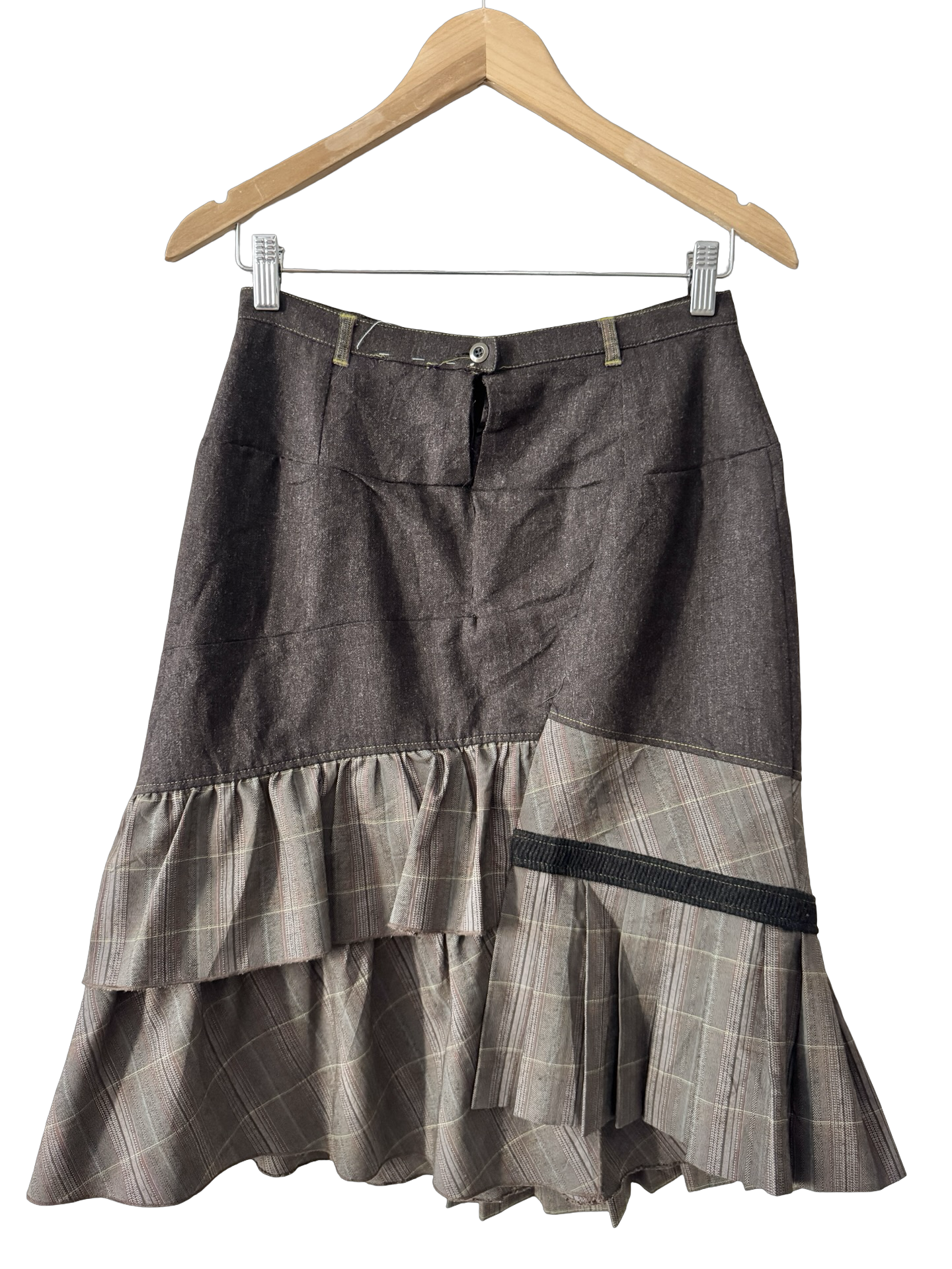 Vintage Y2K Paris Café Crème Ruffle Midi Skirt (S/M)