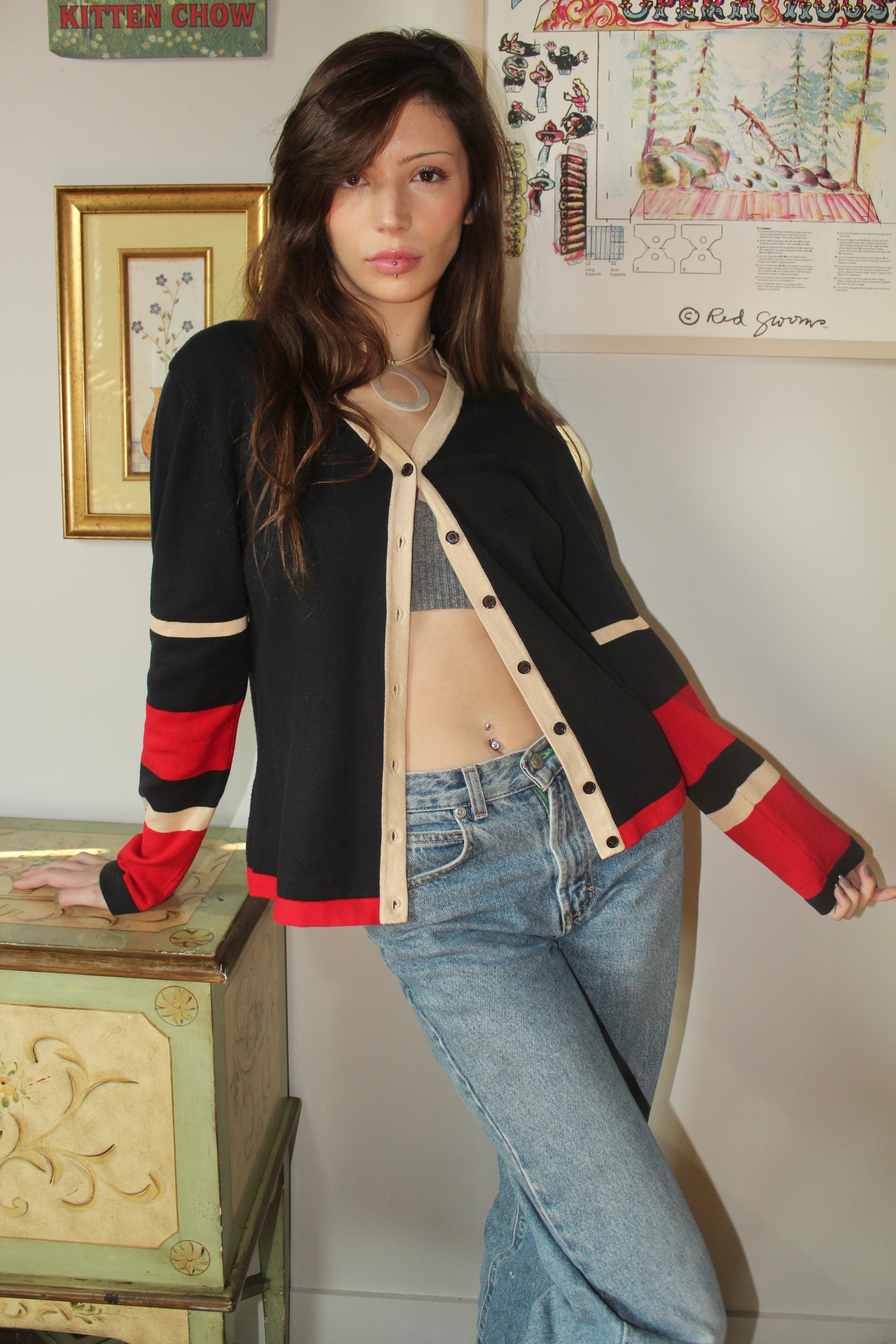 Vintage 90s Retro Colorblock Cardigan (S/M)