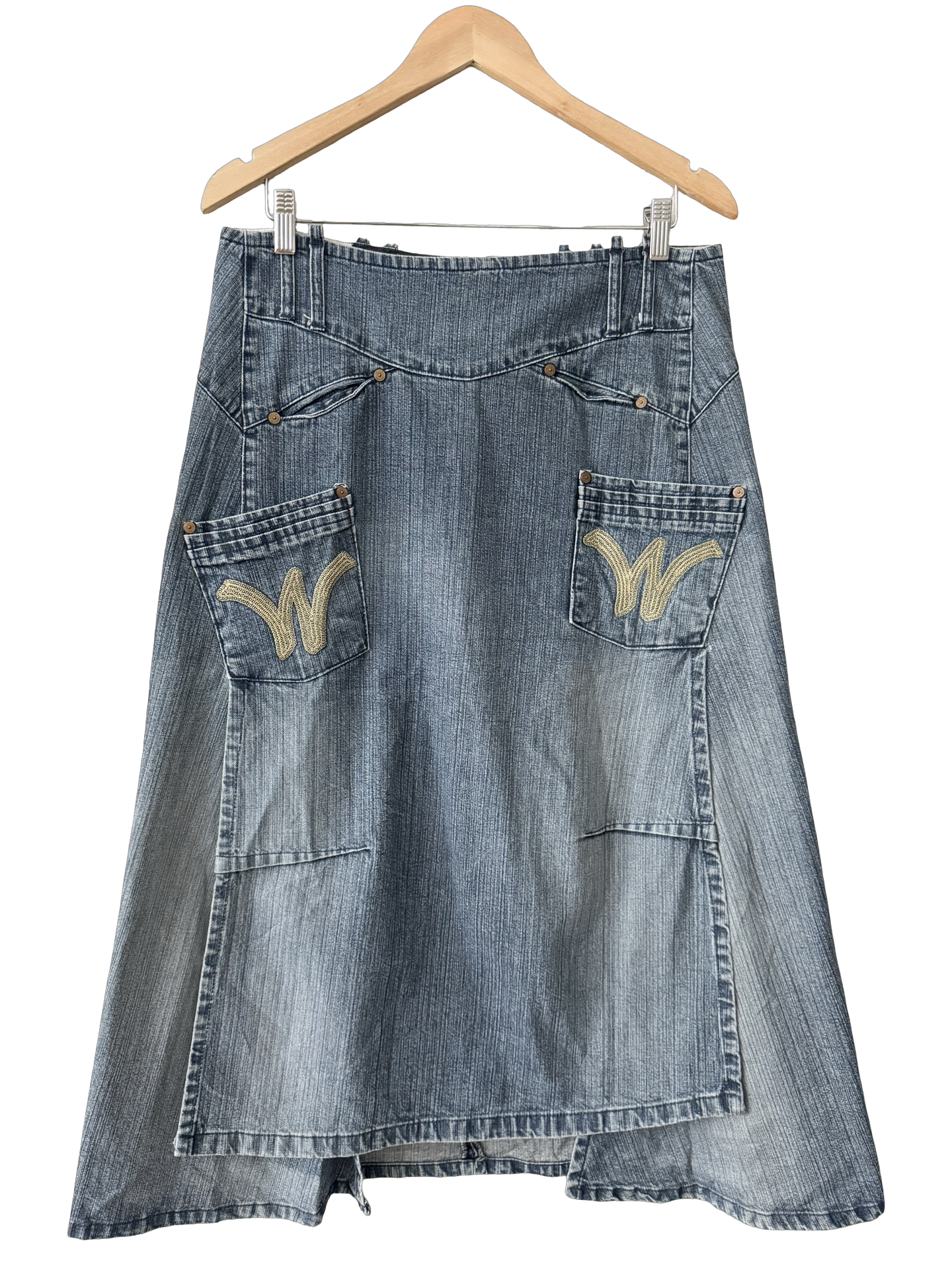 Vintage Y2K French Downtown Cargo Denim Midi Skirt (M)