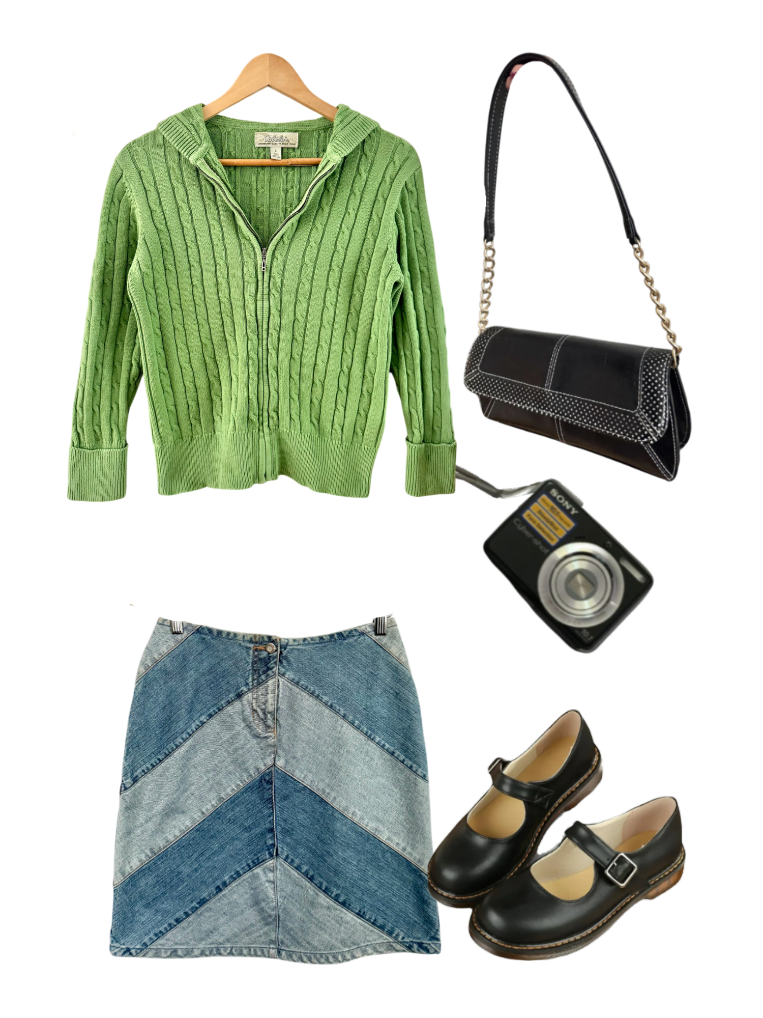 Vintage Apple Green Cable Knit Hoodie (M/L)