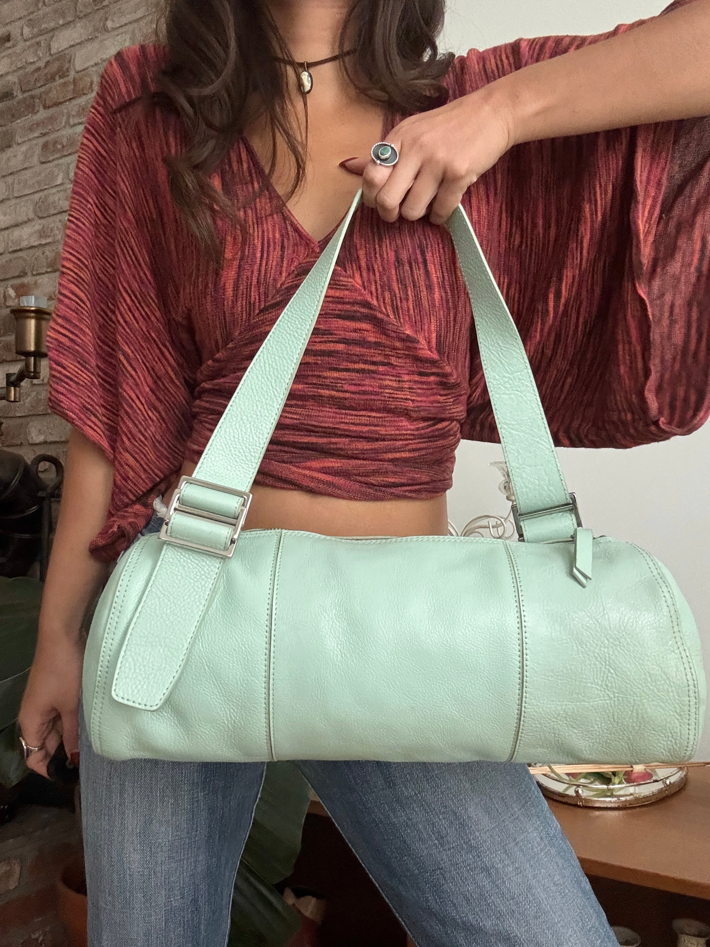 Vintage Y2K Seafoam Leather Barrel Bag