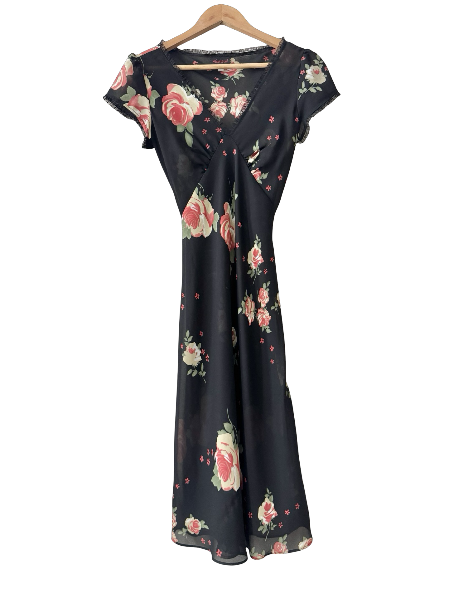 Vintage 90s Midnight Rose Sheer Midi Dress (S/M)