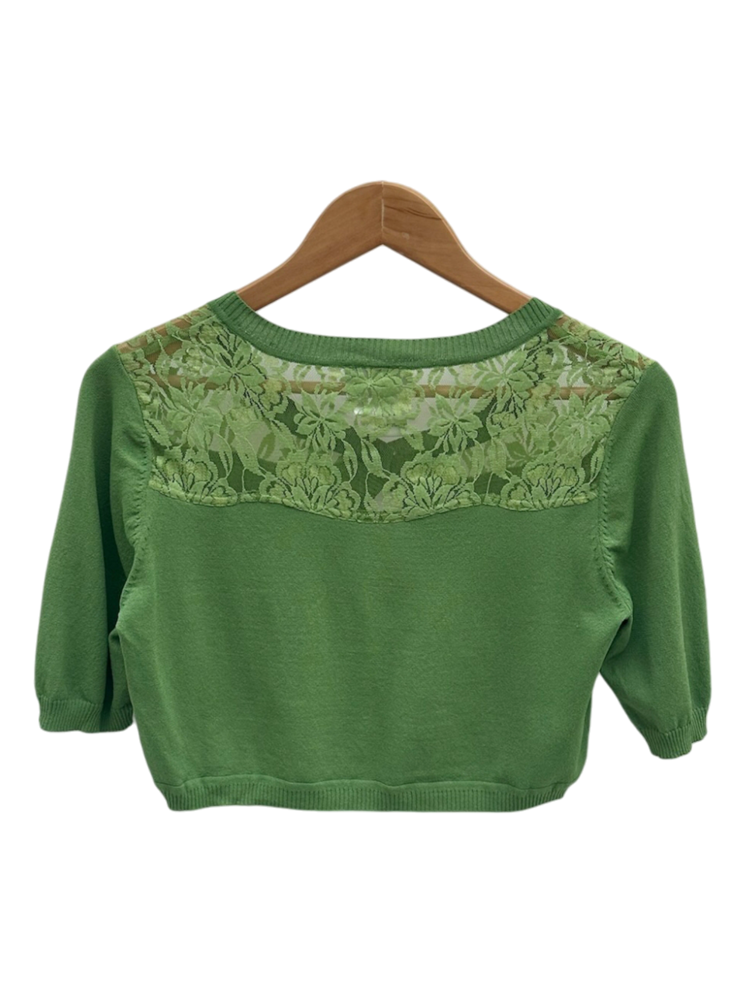 Vintage 90s Avocado Lace Cropped Knit (S)