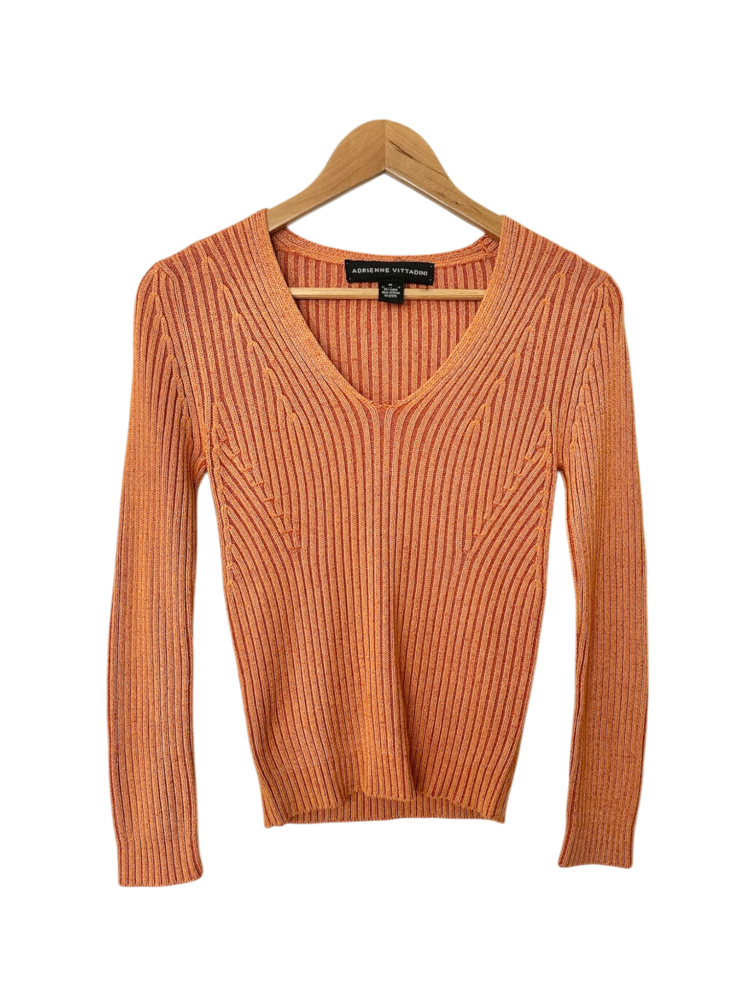 Vintage Y2K Apricot Ribbed V-Neck Knit (S)