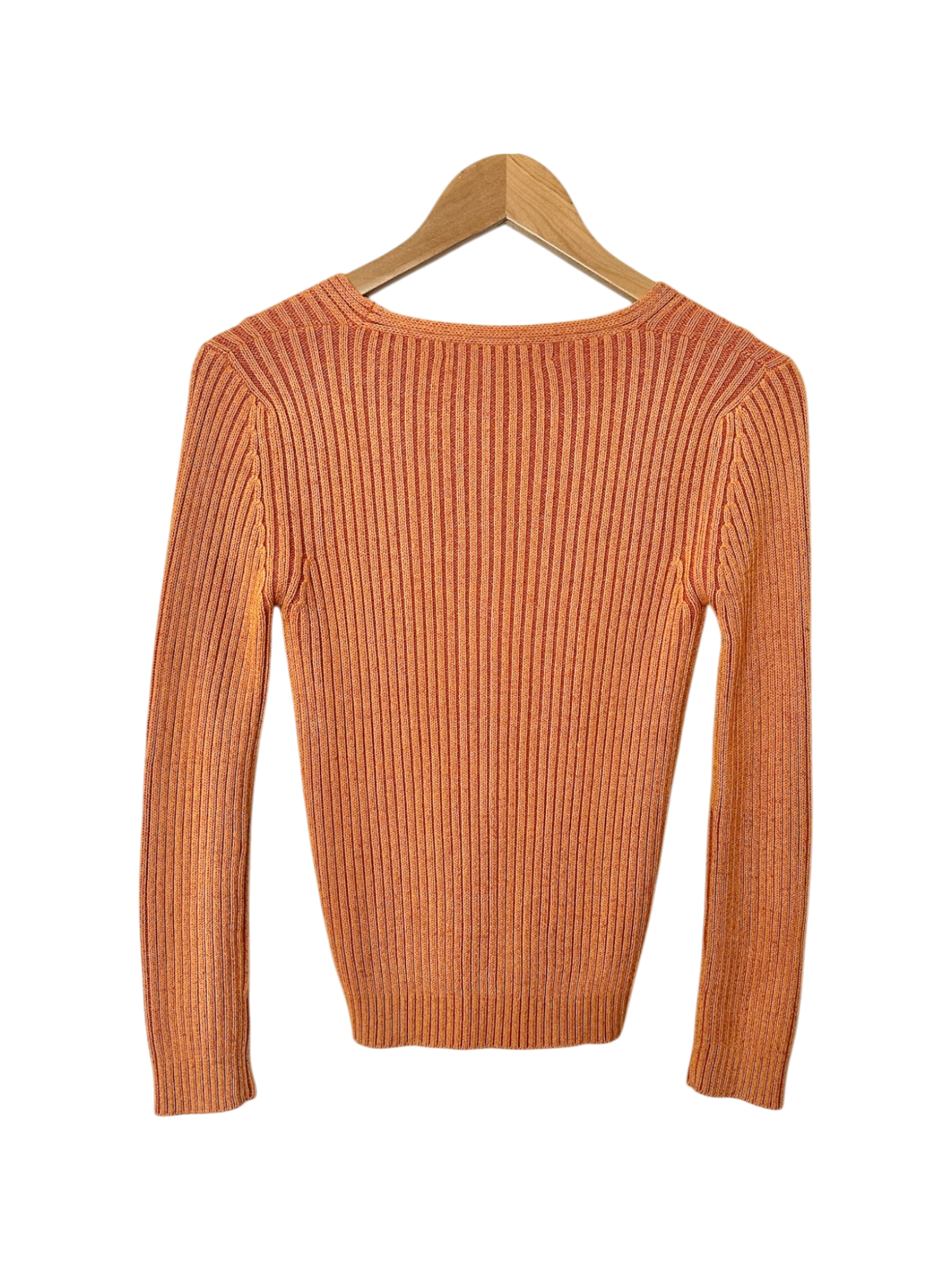 Vintage Y2K Apricot Ribbed V-Neck Knit (S)