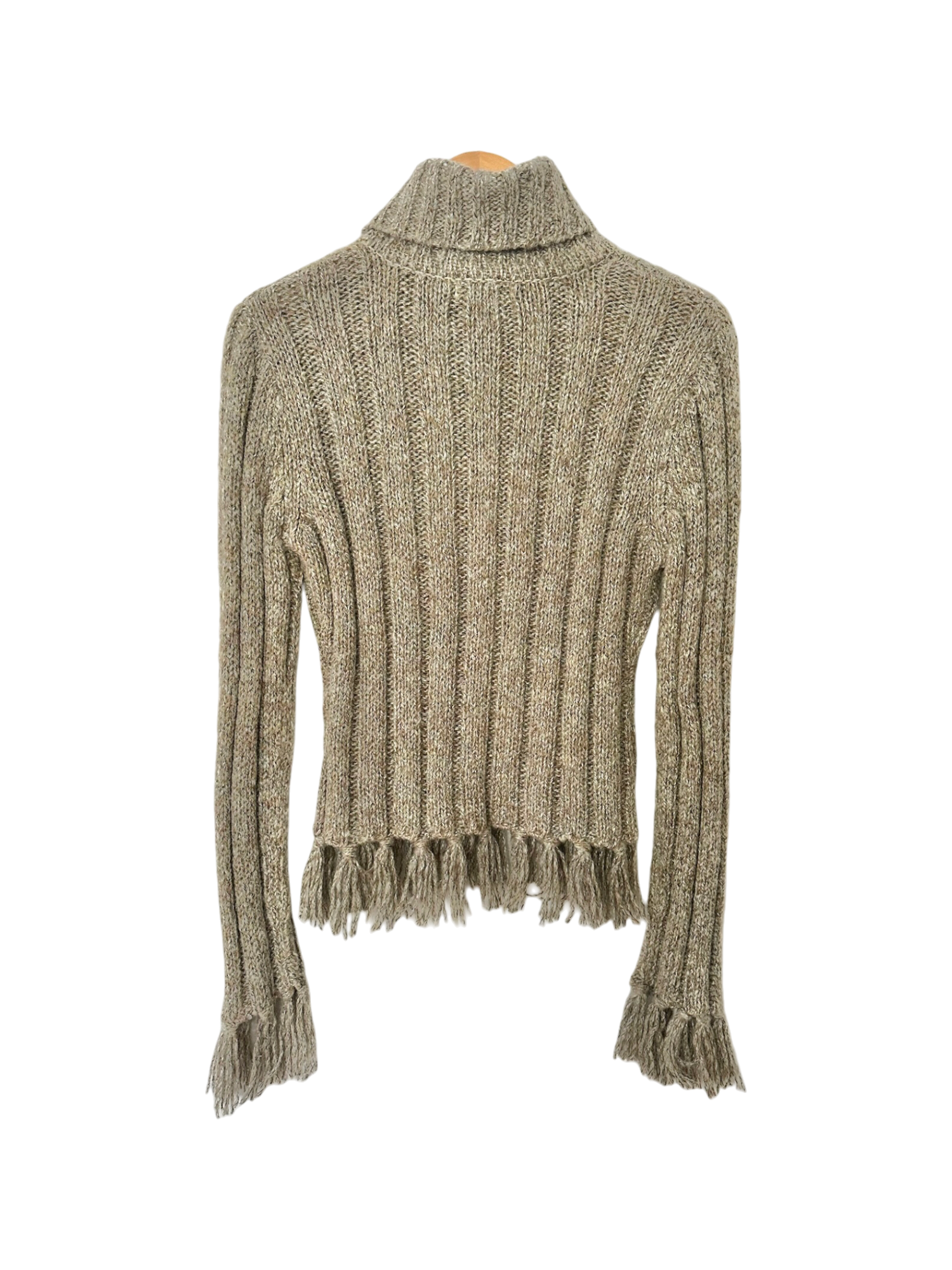 Vintage 90s Cable Knit Fringe Turtleneck (M)