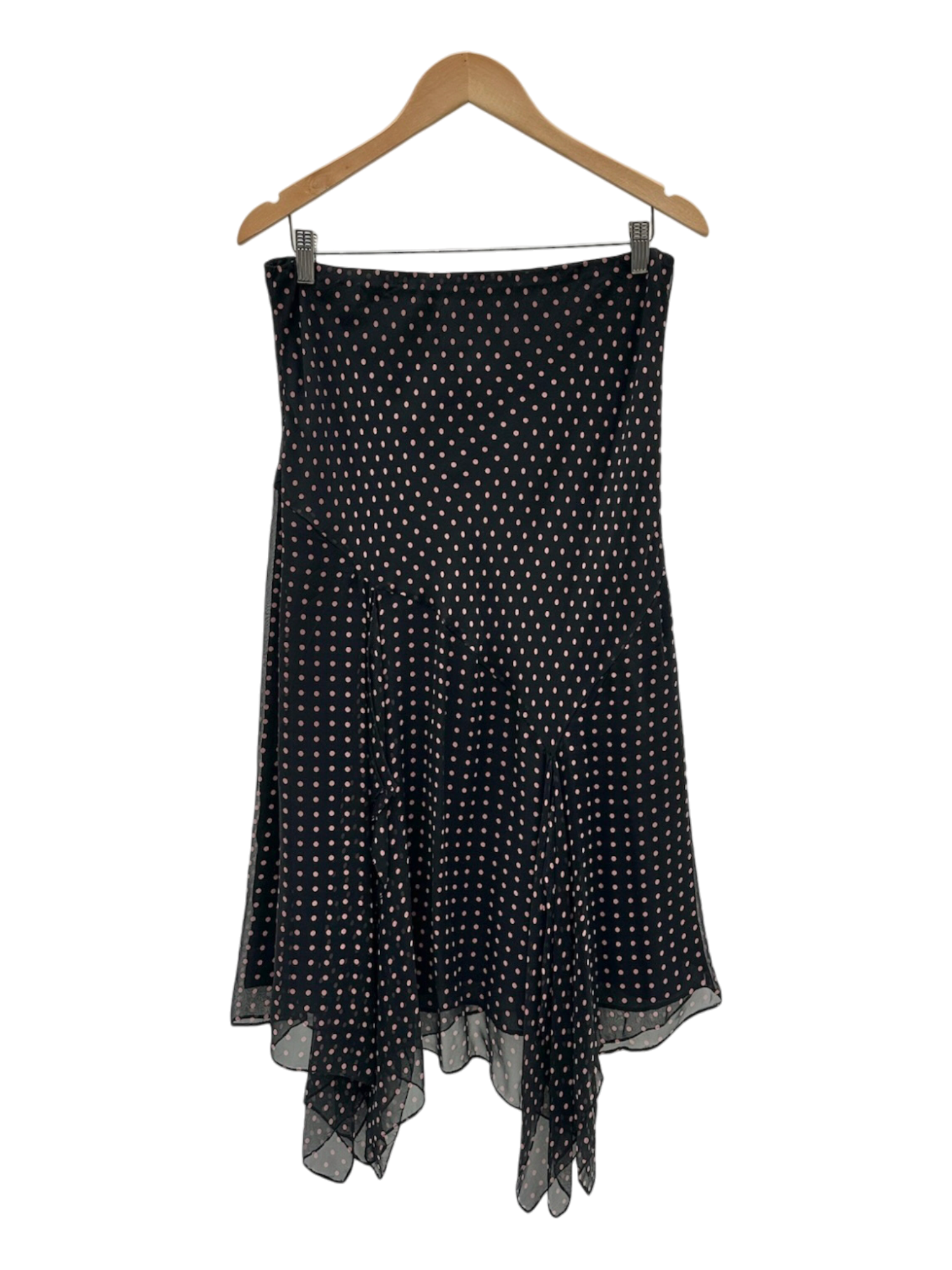 Vintage 90s Silk Pink Dotted Asymmetrical Midi Skirt (M)