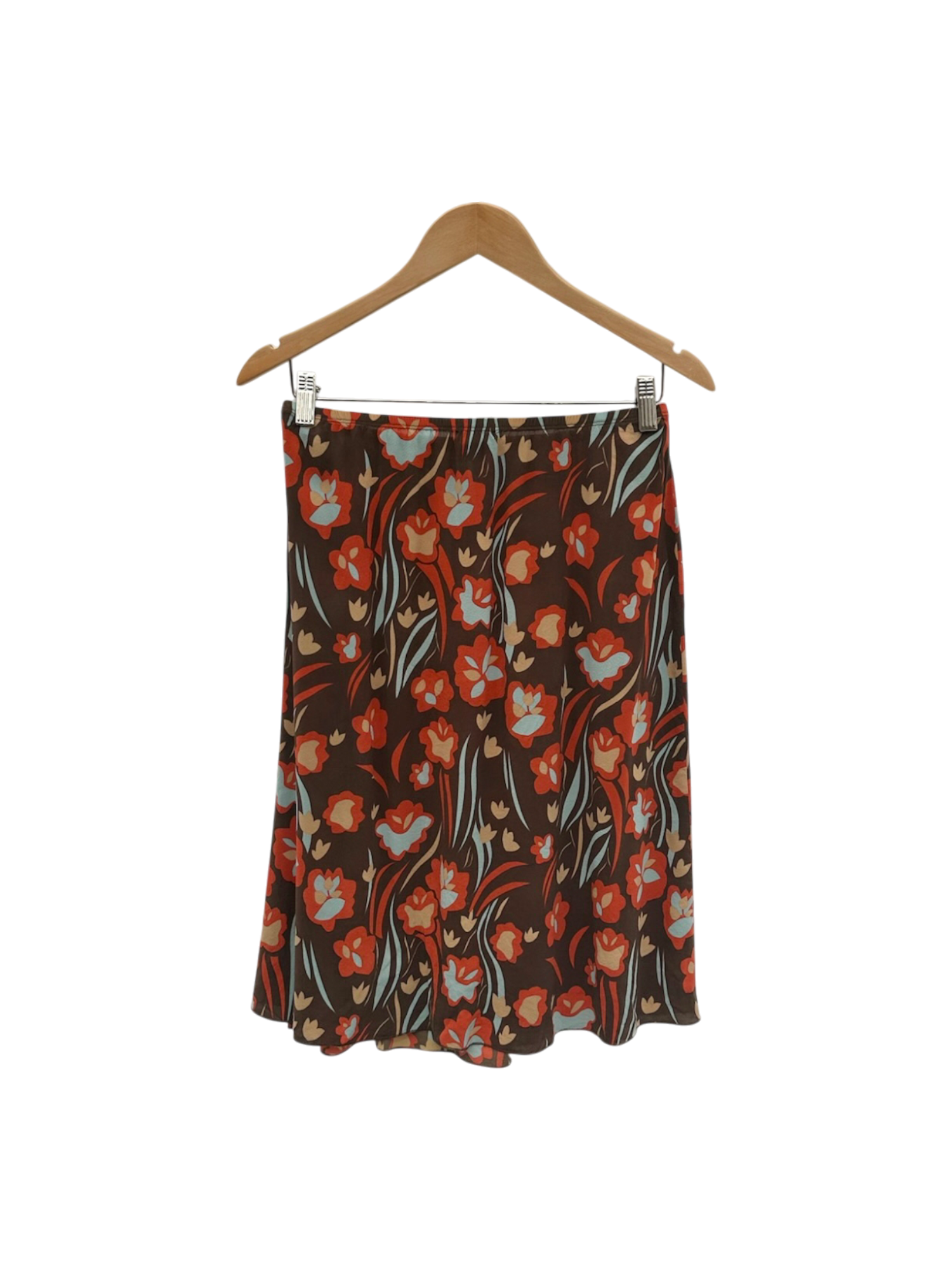 Vintage 90s Silk Retro Floral Midi Skirt (M)