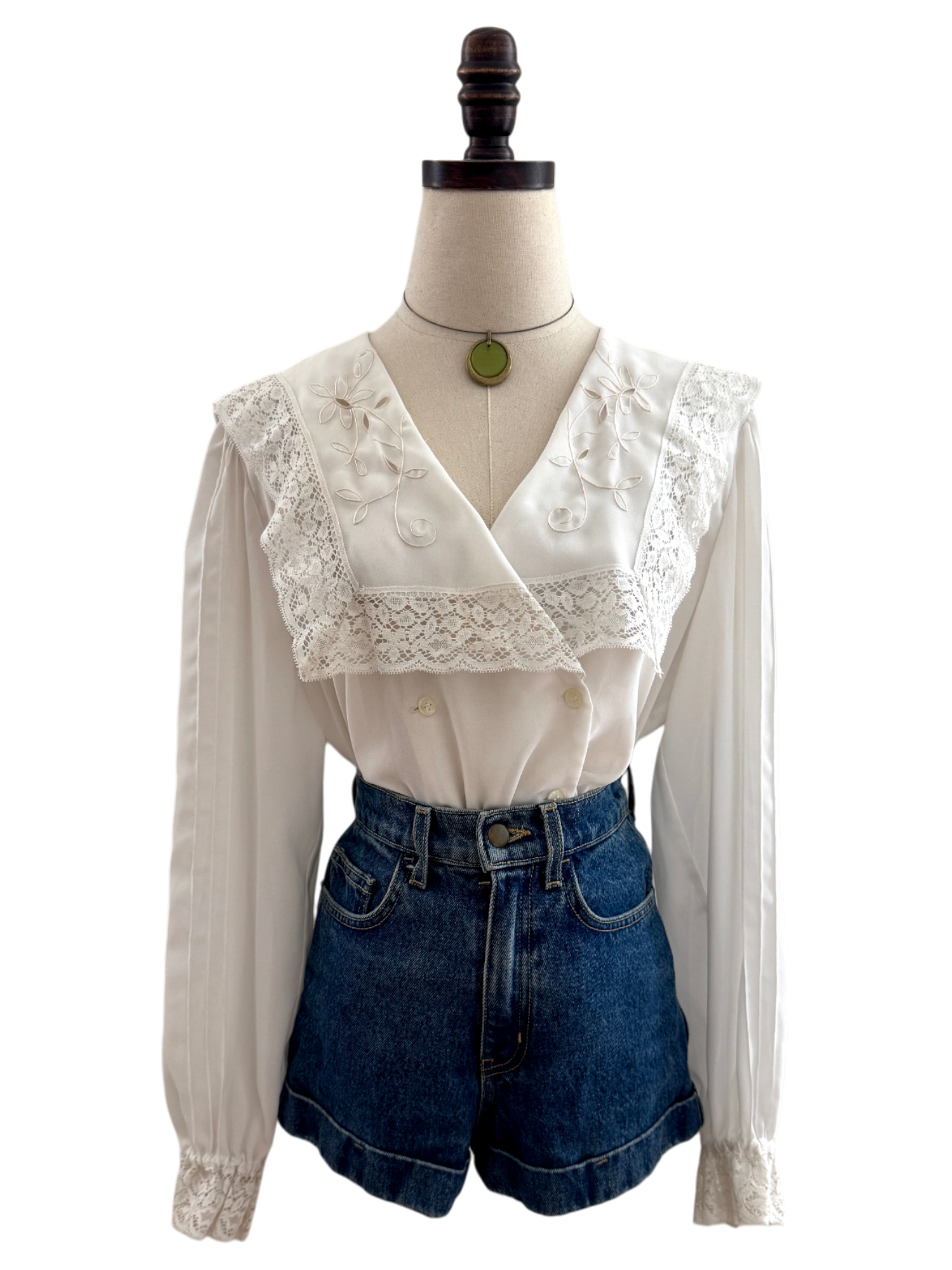 Vintage 90s Edwardian Lace Collared Blouse (M)