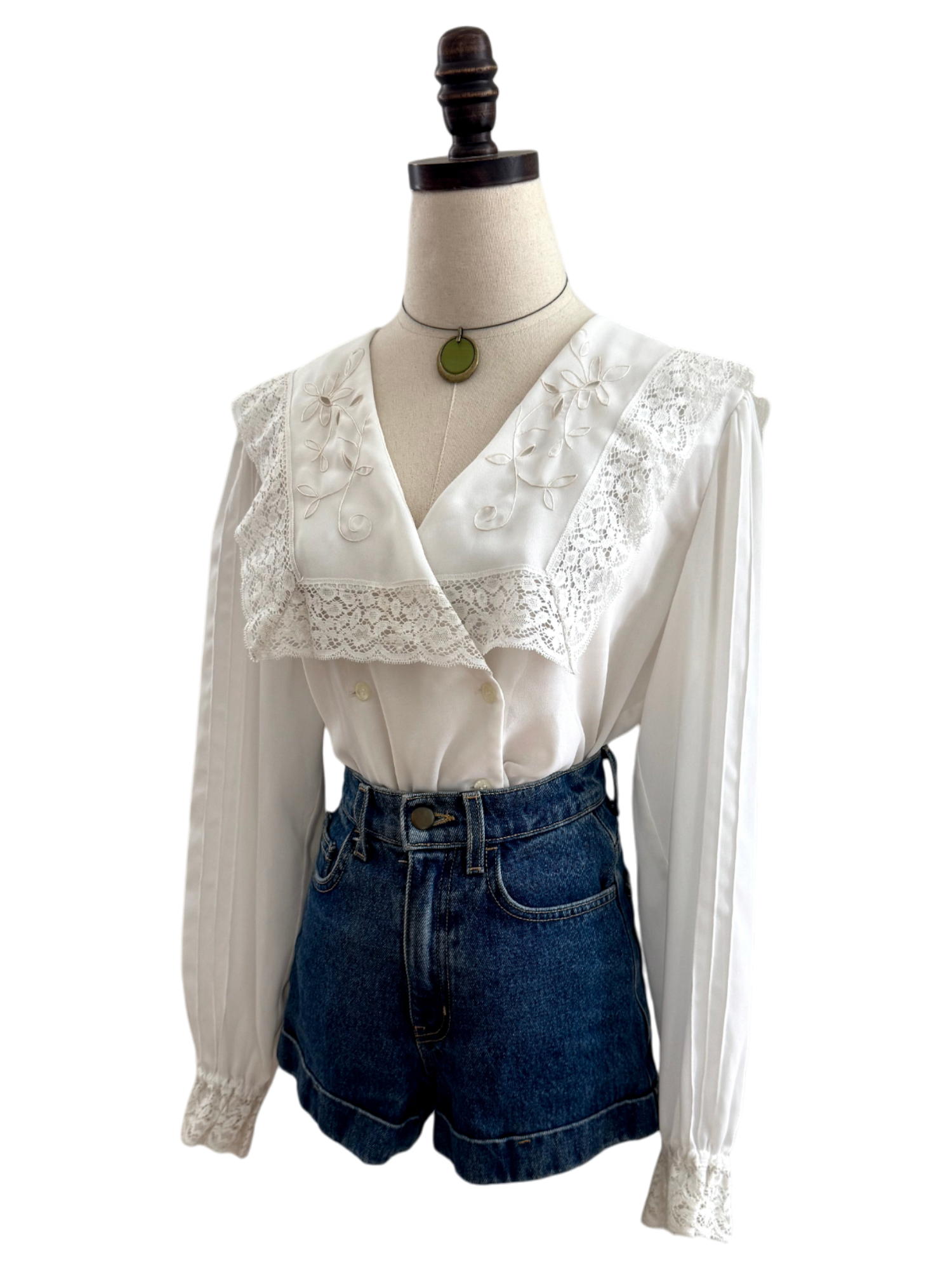 Vintage 90s Edwardian Lace Collared Blouse (M)